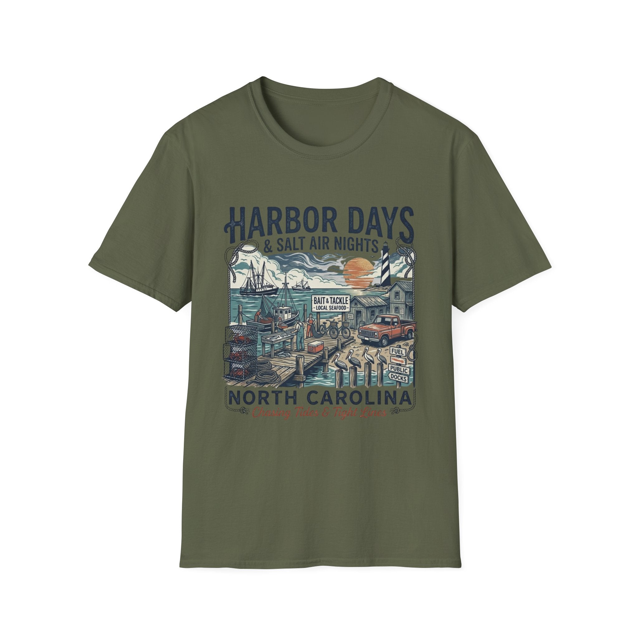 T-shirt Harbor Days — "Harbor Days & Salt Air Nights" T-shirt Vintage Côte de la Caroline du Nord