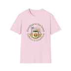Beach Coffee T-Shirt — "Mornings at the Beach: Sunshine & Caffeine"