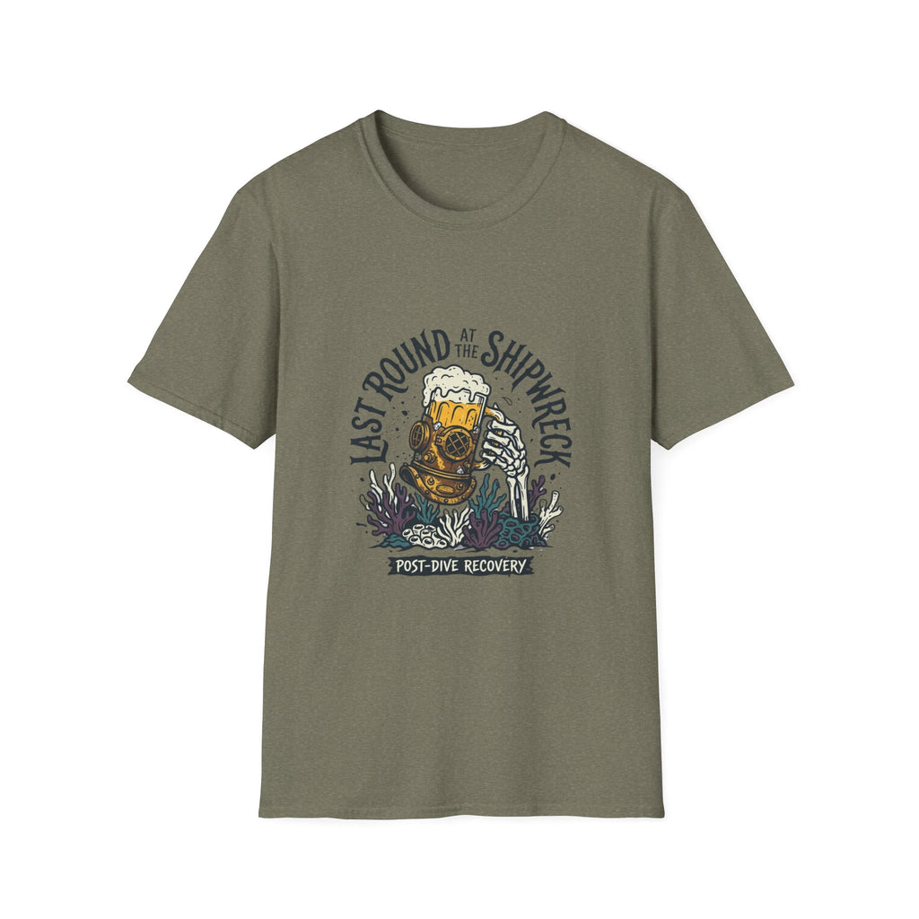 Shipwreck Dive T-Shirt — "Last Round at the Shipwreck" Beer & Scuba Graphic Tee