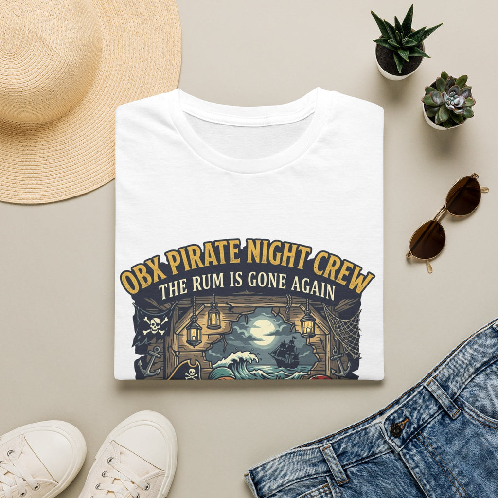 Pirate Night Crew T‑Shirt — "OBX Pirate Night Crew: The Rum Is Gone Again" Graphic Tee