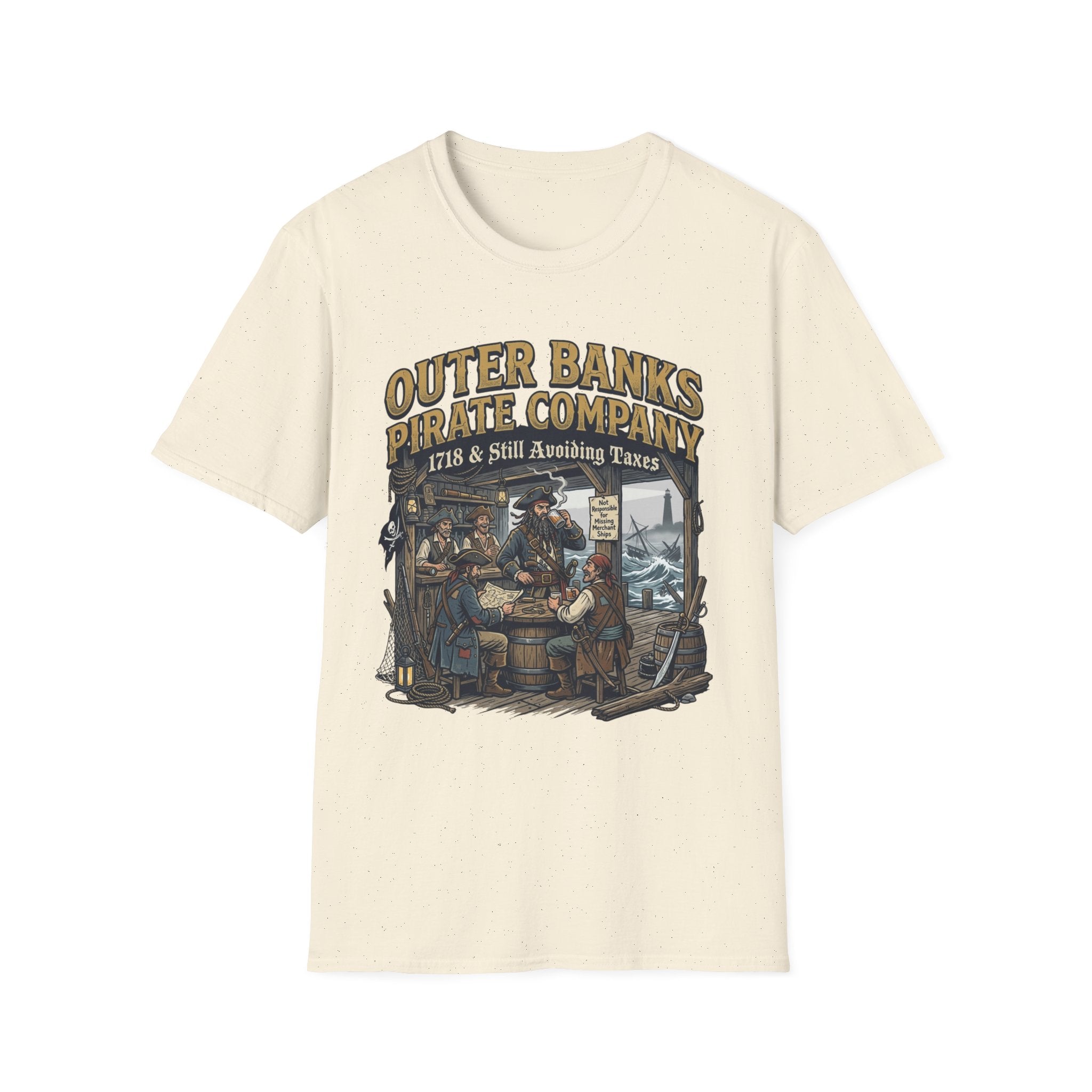 Outer Banks Pirate Company T-Shirt — "1718 & Still Avoiding Taxes" Vintage Nautical Tee