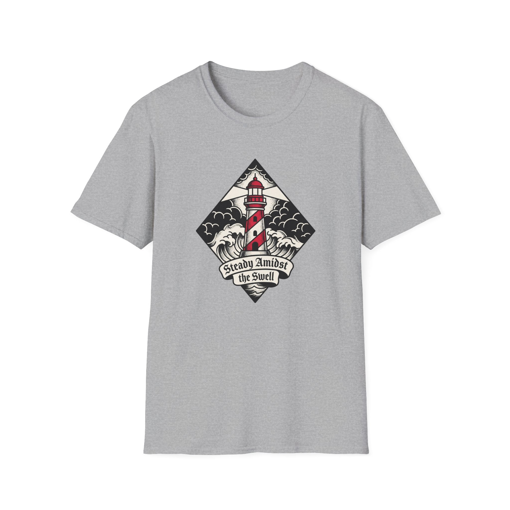 Lighthouse Graphic T-Shirt — "Steady Amidst the Swell" Nautical Tee