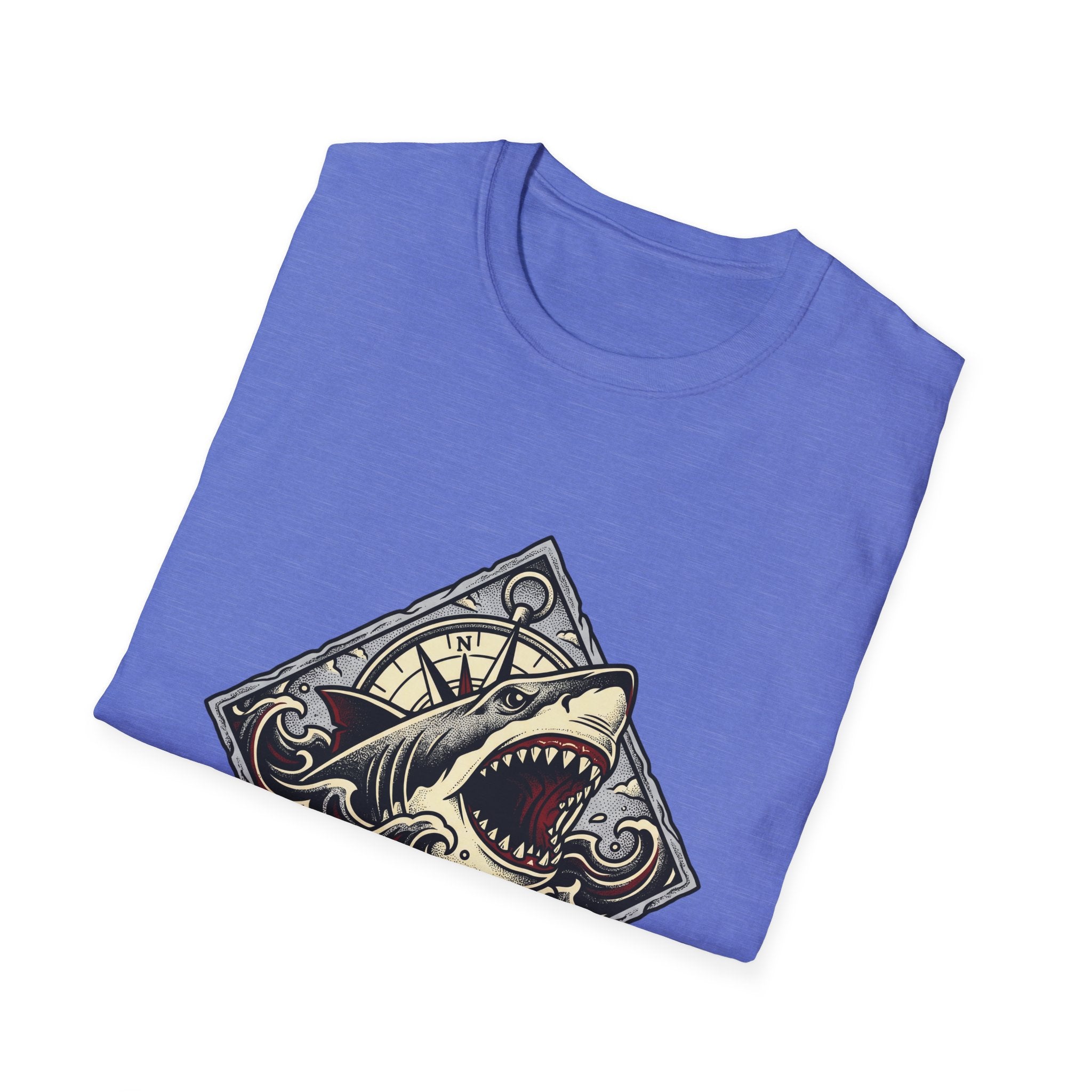 Shark Vintage Crest T-Shirt — "Respect the Current" Nautical Graphic Tee