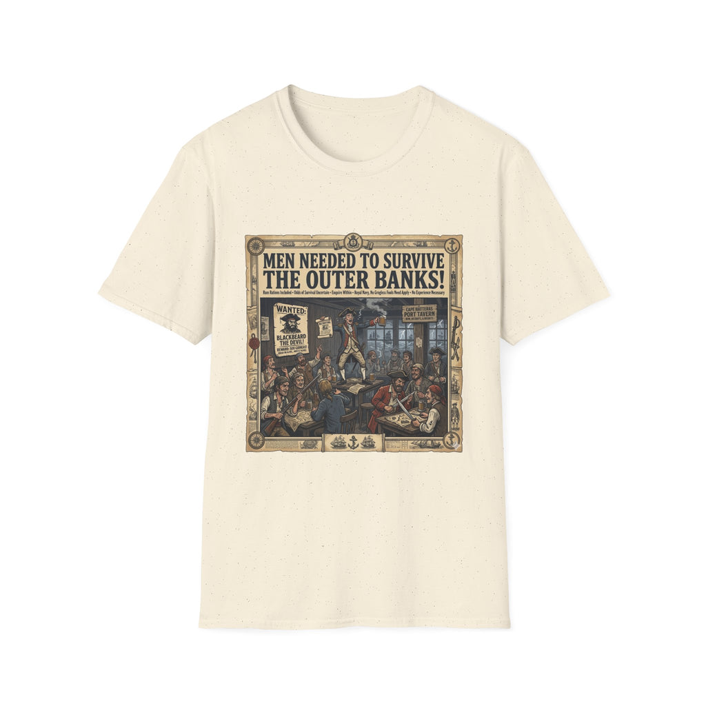 Outer Banks Wanted Poster T-Shirt — "Men Needed to Survive the Outer Banks!" Vintage Nautical Tee