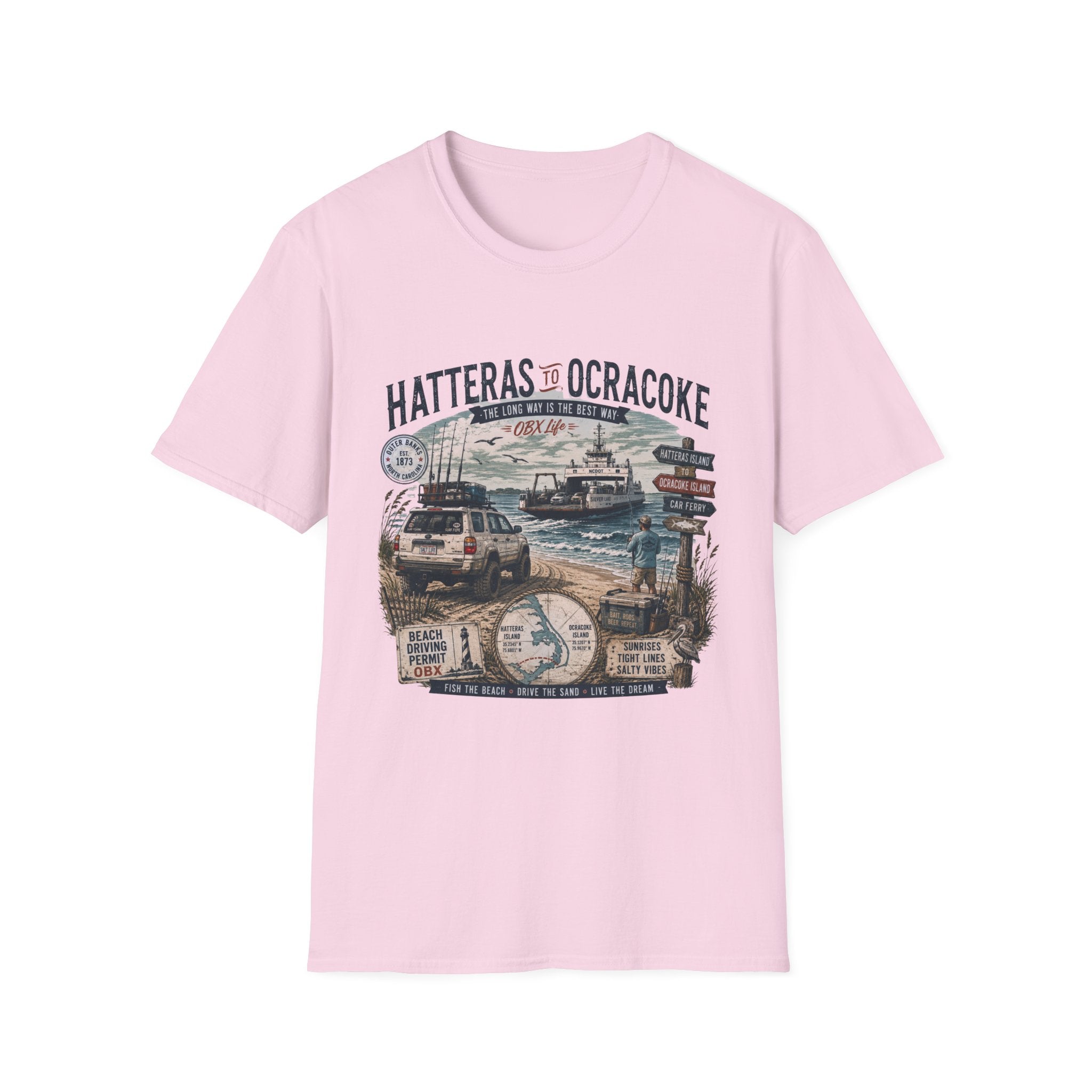 Outer Banks Road Trip T‑Shirt — Hatteras to Ocracoke Coastal Vintage Design