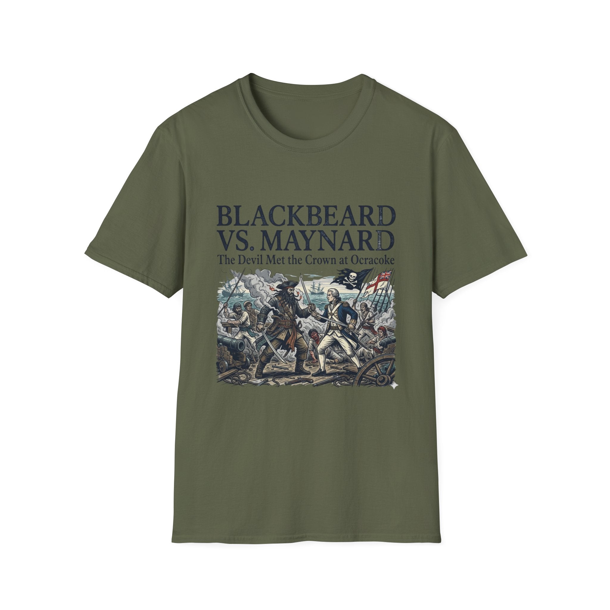 Blackbeard vs. Maynard T‑Shirt — "The Devil Met the Crown at Ocracoke" Historical Pirate Battle Tee