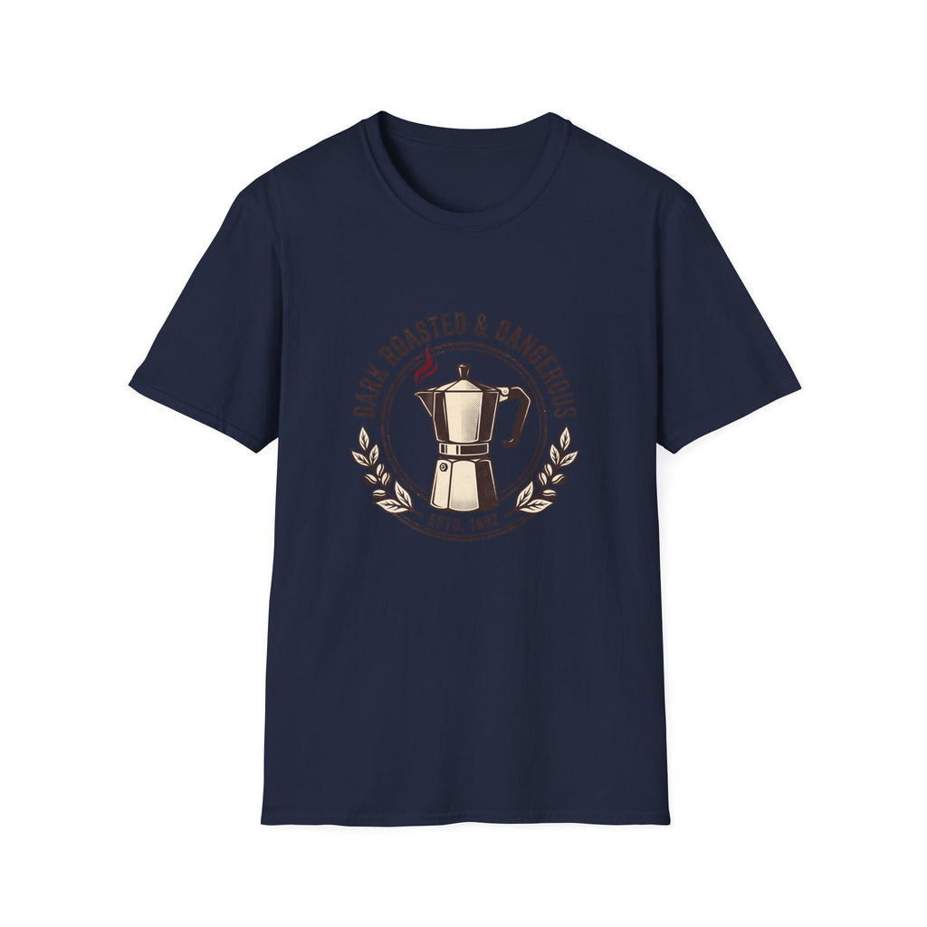 Moka Pot Tee — "Dark Roasted & Dangerous" Coffee T-Shirt