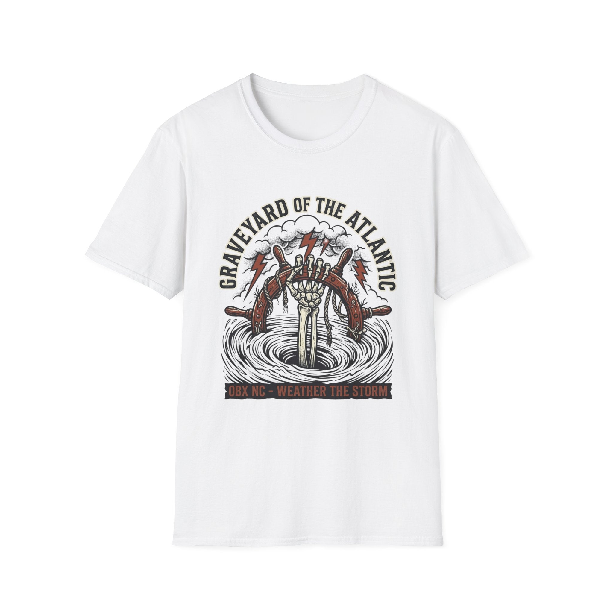 Graveyard of the Atlantic T-Shirt — Nautical Shipwreck Skull Design