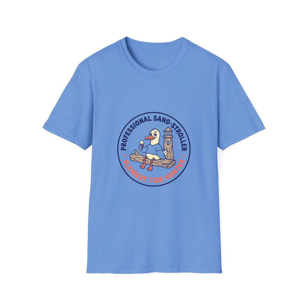 T-Shirt — "Professional Sand Stroller" Seagull Design (Slowest Tide Hunter)