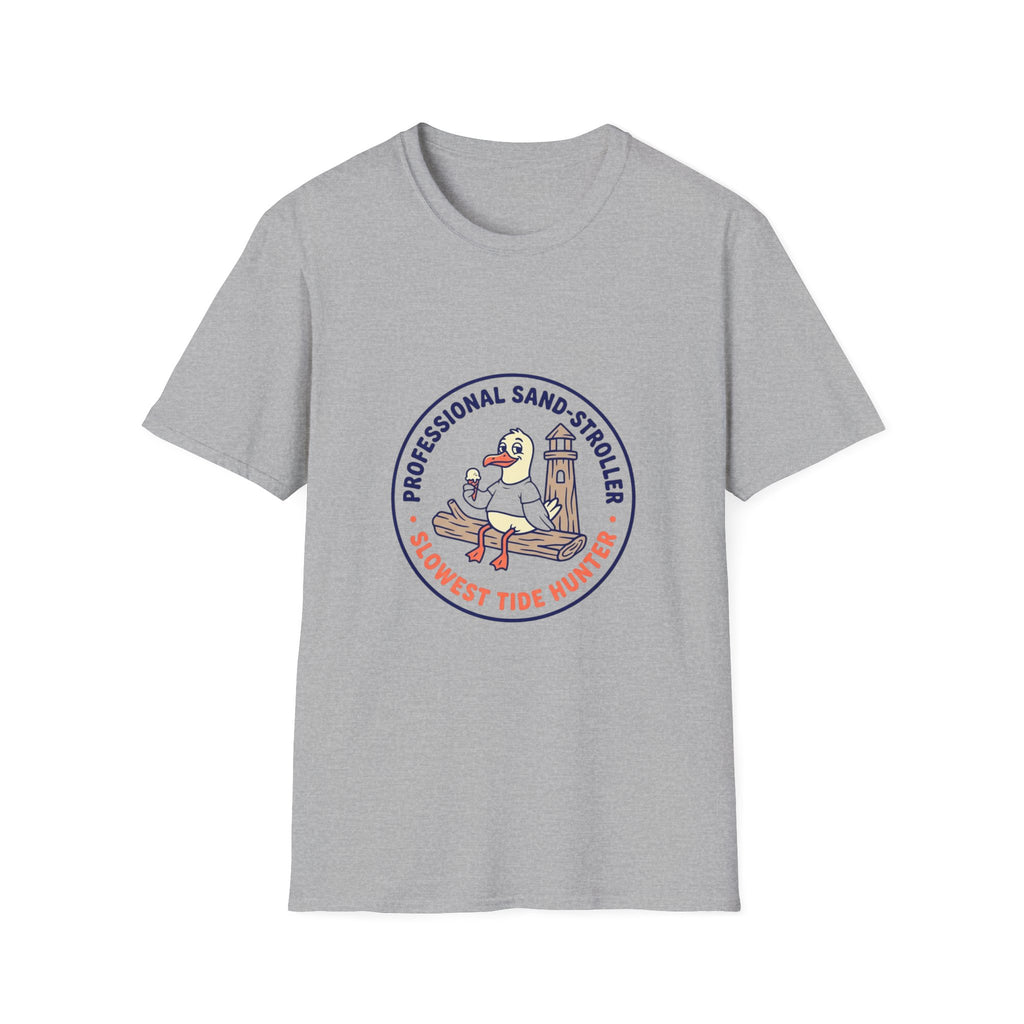 T-Shirt — "Professional Sand Stroller" Seagull Design (Slowest Tide Hunter)