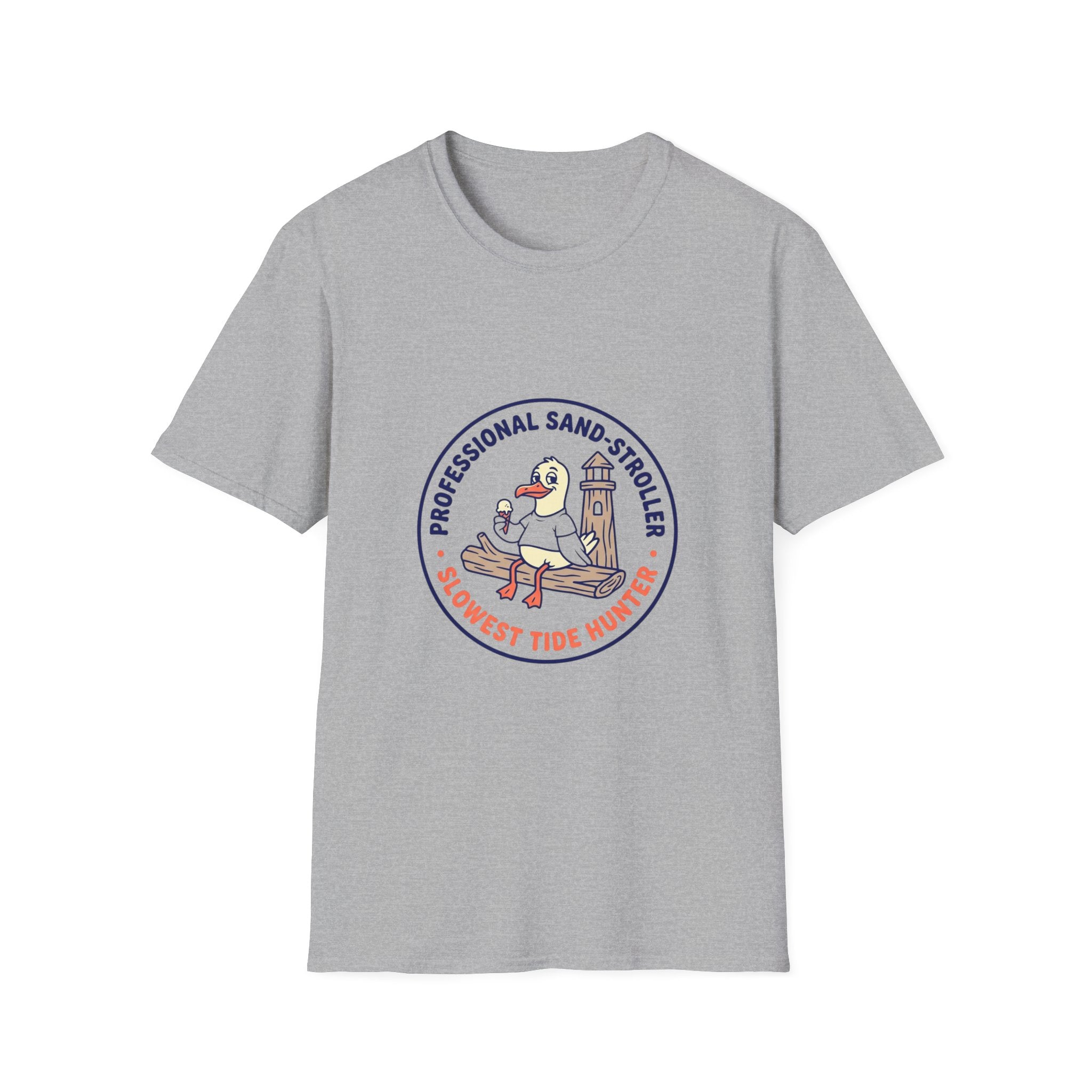 T-Shirt — "Professional Sand Stroller" Seagull Design (Slowest Tide Hunter)