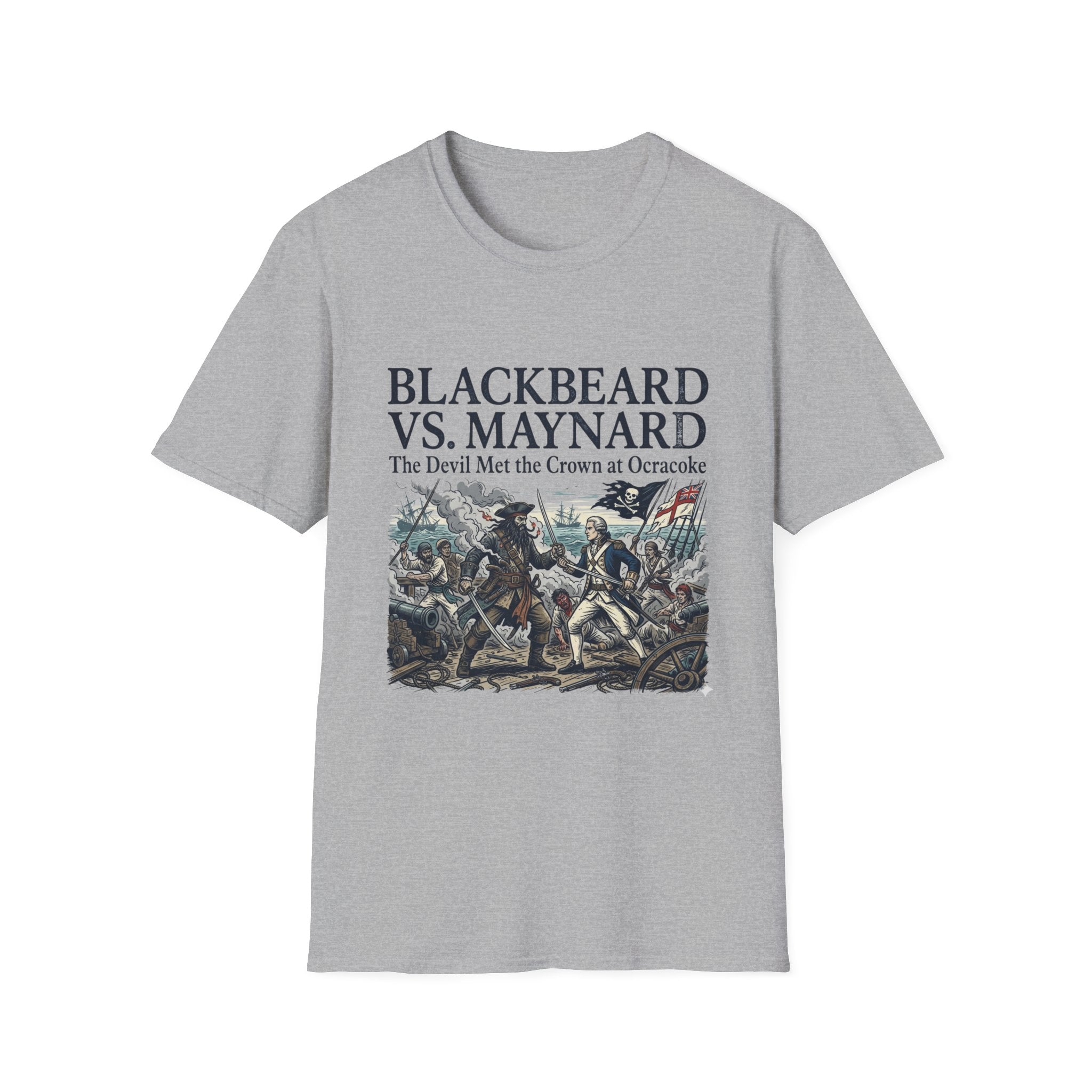 Blackbeard vs. Maynard T‑Shirt — "The Devil Met the Crown at Ocracoke" Historical Pirate Battle Tee
