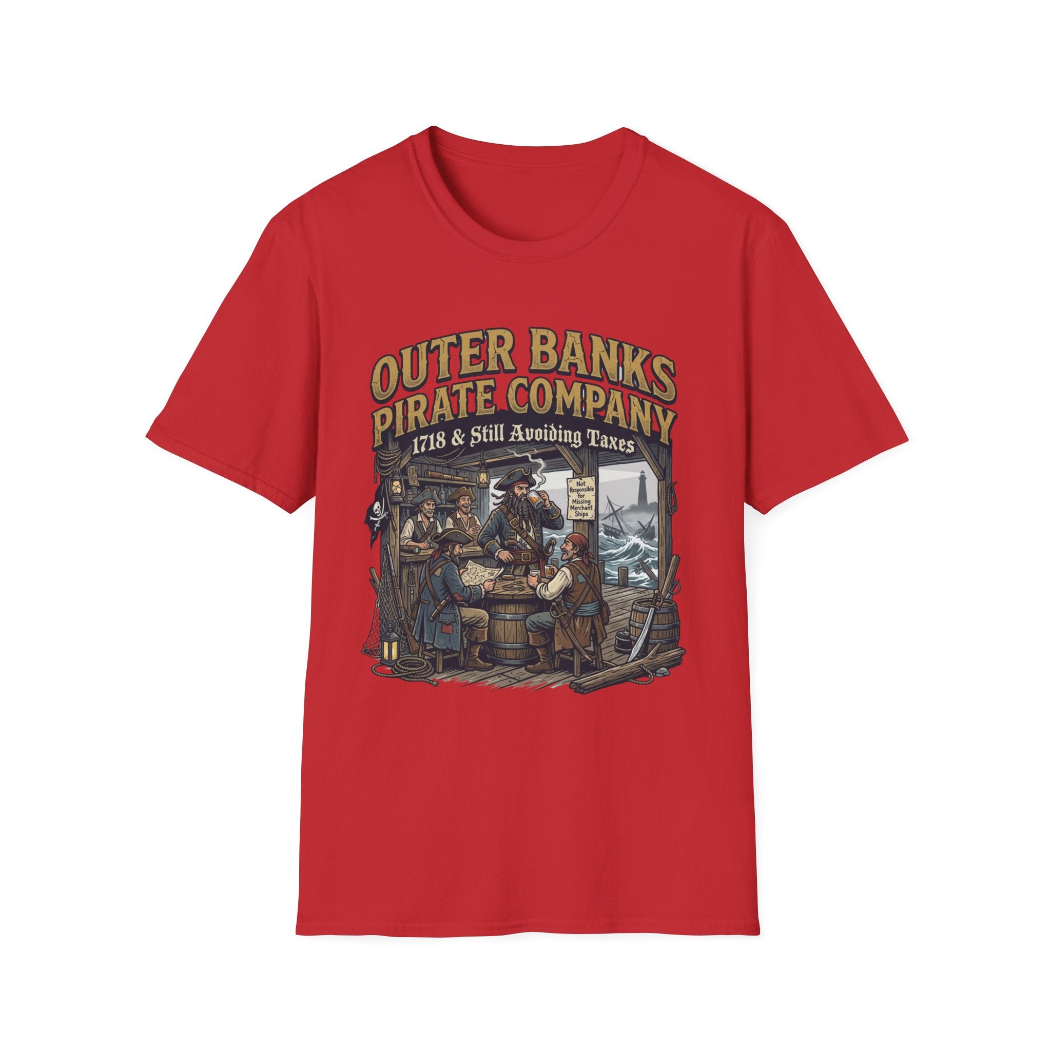 Outer Banks Pirate Company T-Shirt — "1718 & Still Avoiding Taxes" Vintage Nautical Tee