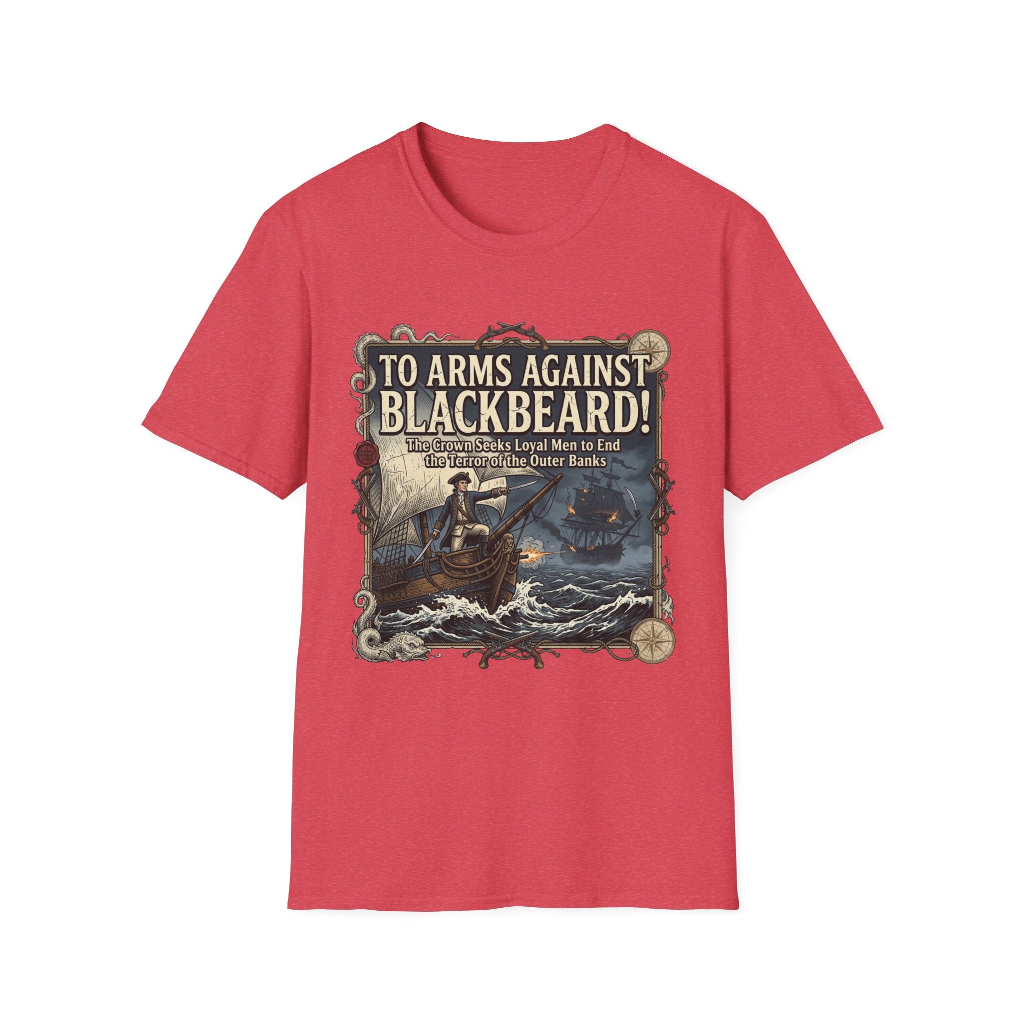 To Arms Against Blackbeard T-Shirt — Vintage Pirate Poster Tee