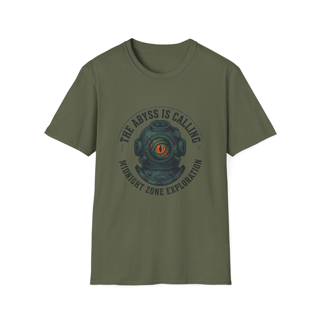 The Abyss Is Calling T-Shirt — Midnight Zone Diver Helmet Graphic Tee