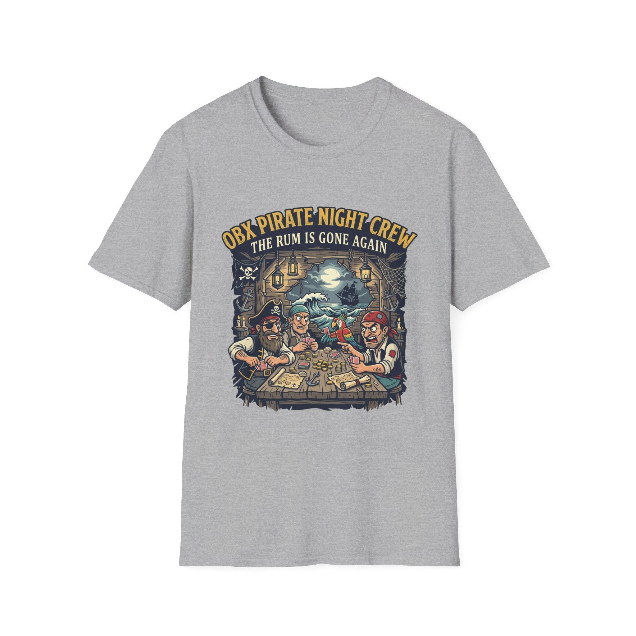 Pirate Night Crew T‑Shirt — "OBX Pirate Night Crew: The Rum Is Gone Again" Graphic Tee