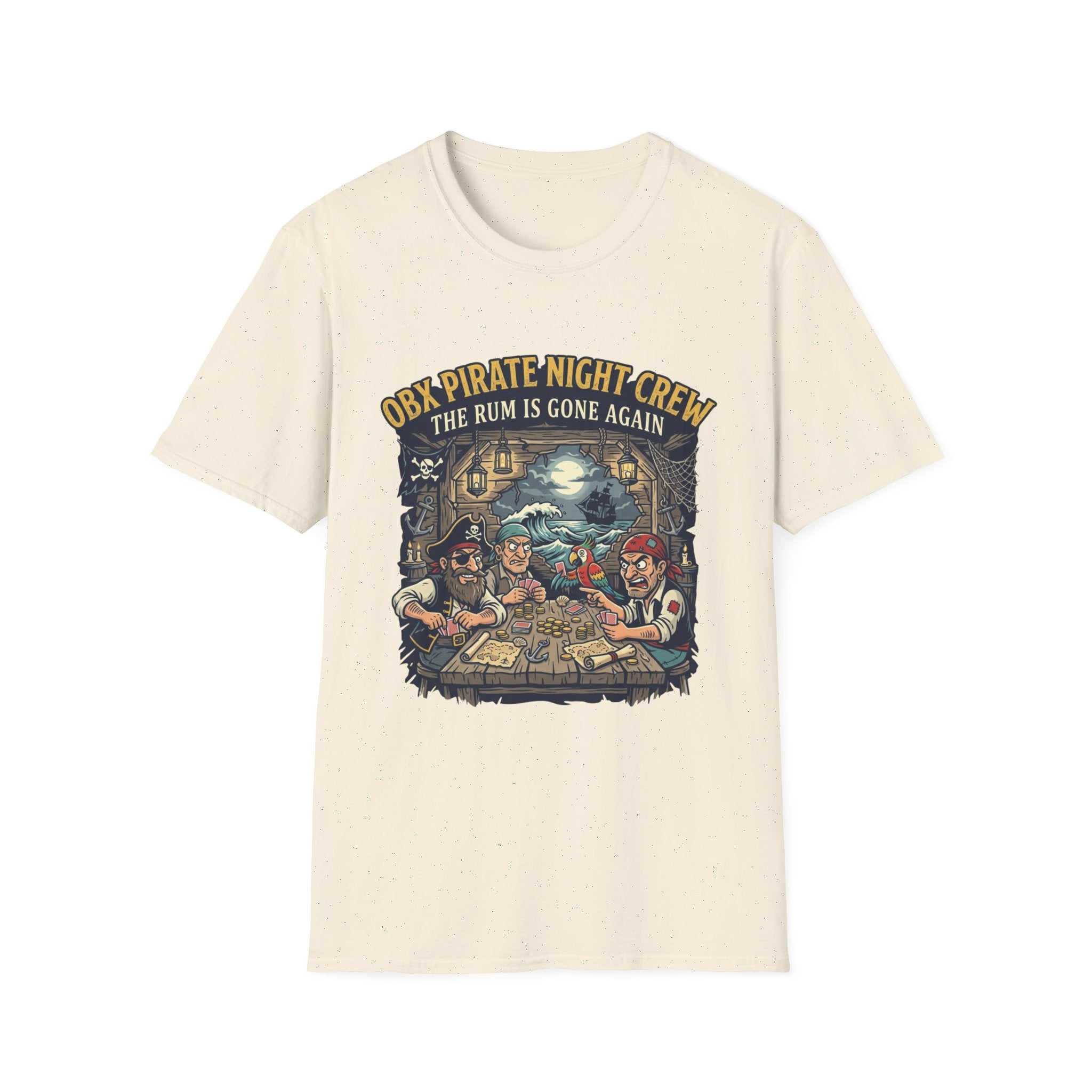 Pirate Night Crew T‑Shirt — "OBX Pirate Night Crew: The Rum Is Gone Again" Graphic Tee