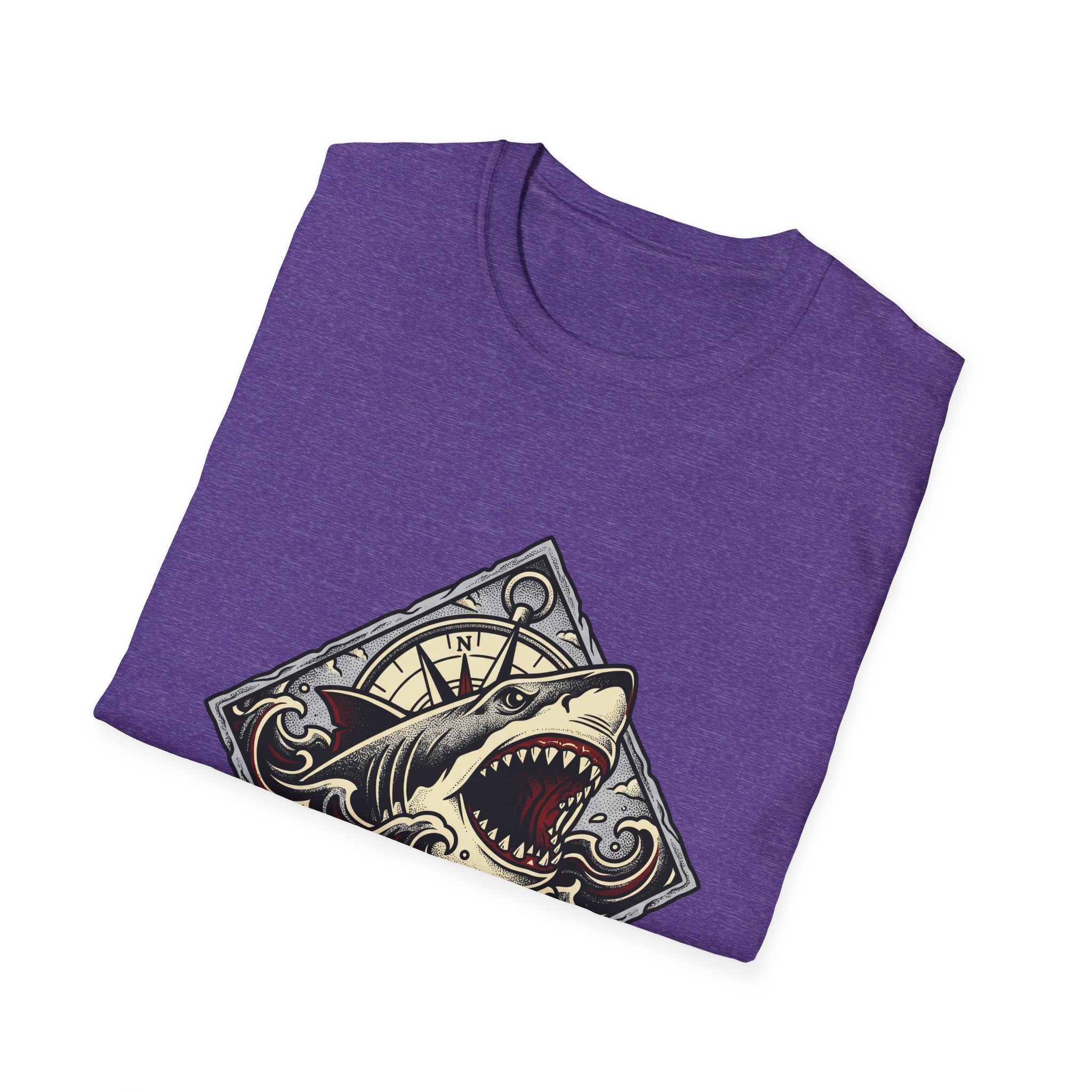 Shark Vintage Crest T-Shirt — "Respect the Current" Nautical Graphic Tee