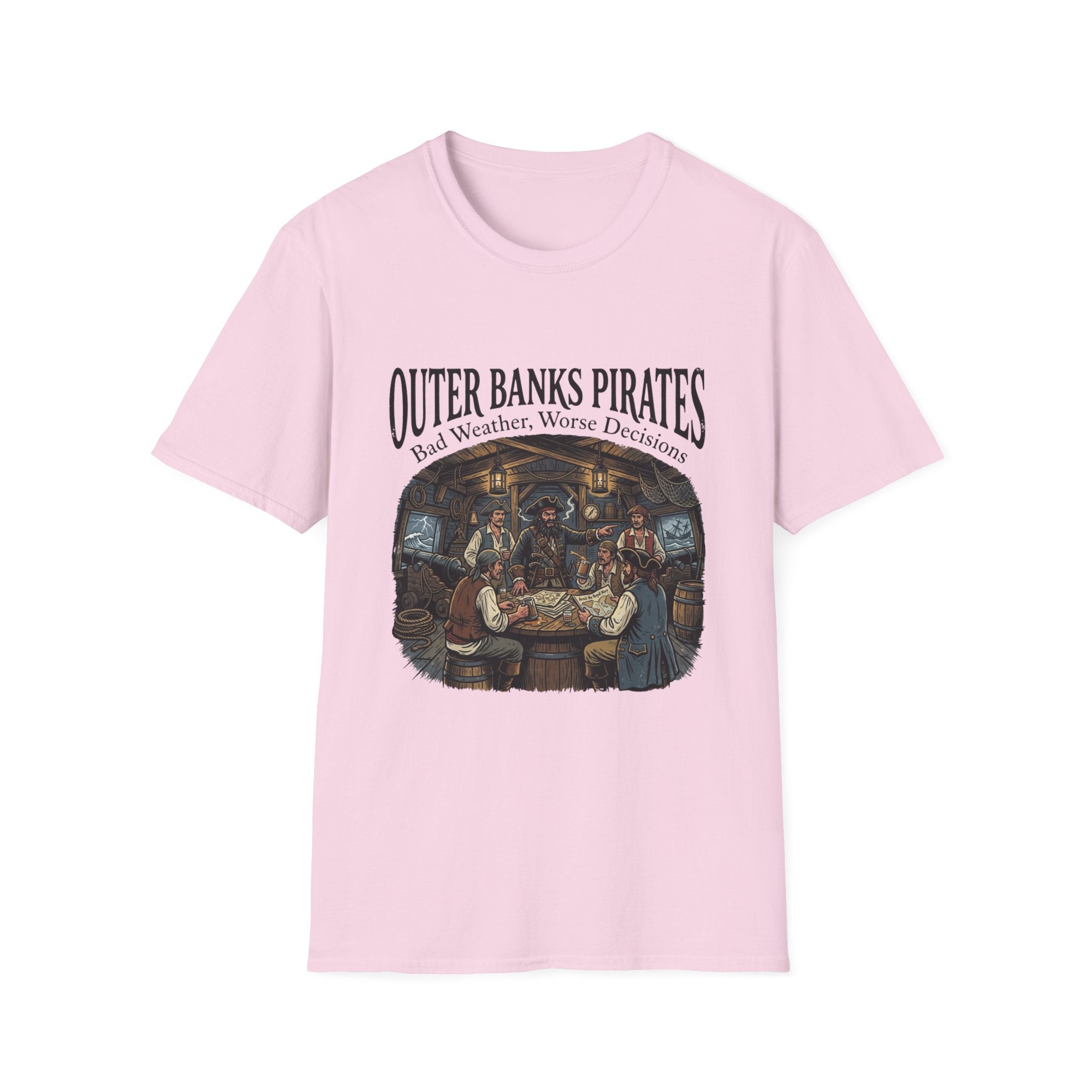 Outer Banks Pirates T-Shirt — "Bad Weather, Worse Decisions" Nautical Pirate Crew Tee