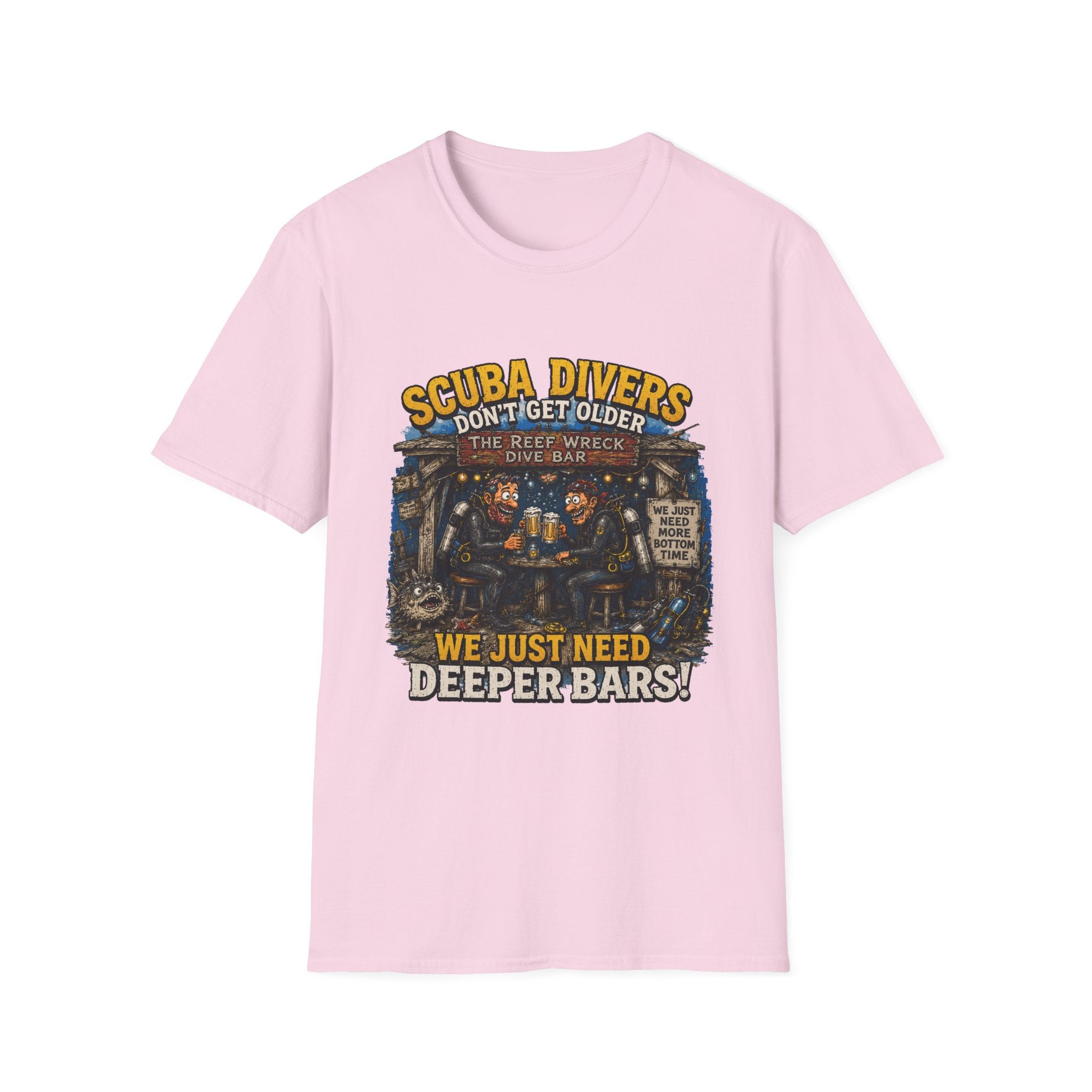Scuba Divers Don’t Get Older We Just Need Deeper Bars T-Shirt — Funny Diver Tee for Scuba Enthusiasts