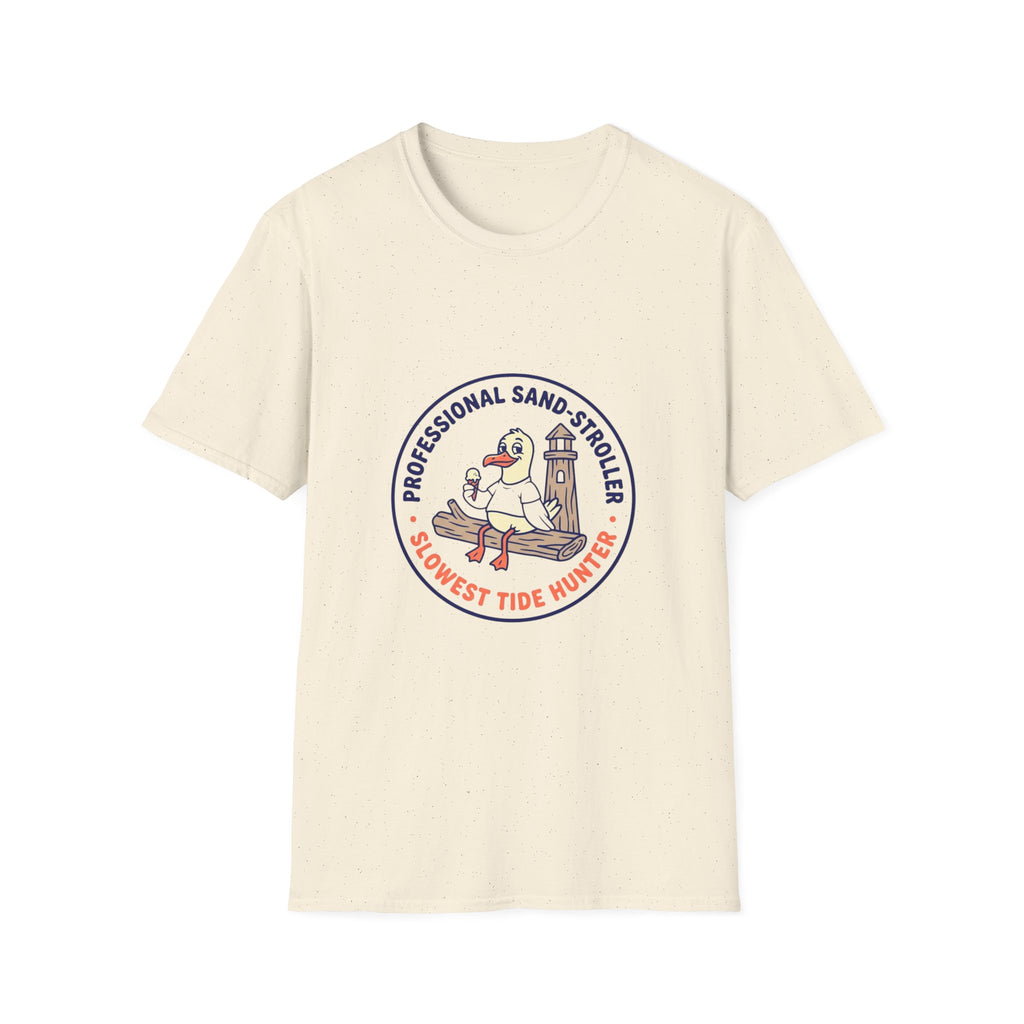 T-Shirt — "Professional Sand Stroller" Seagull Design (Slowest Tide Hunter)