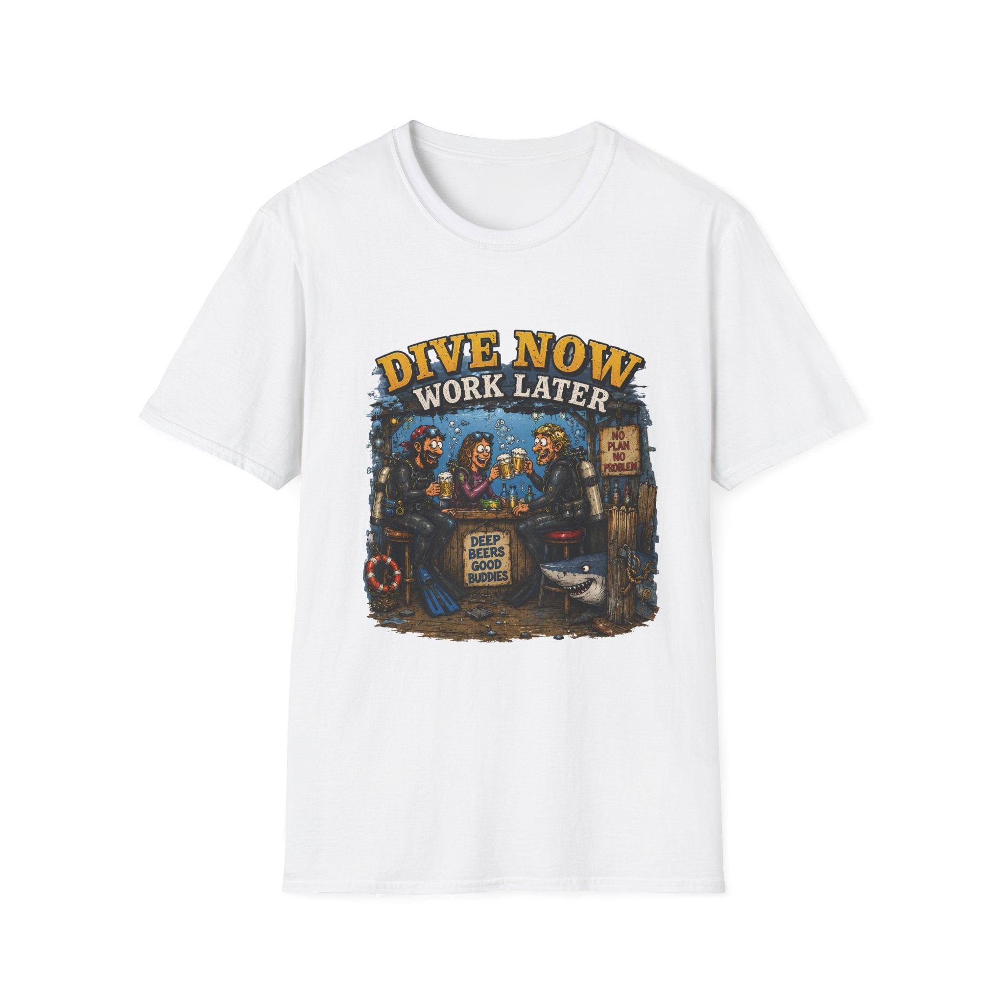 Dive Now Work Later T-Shirt — Funny Scuba Diving Tee for Divers