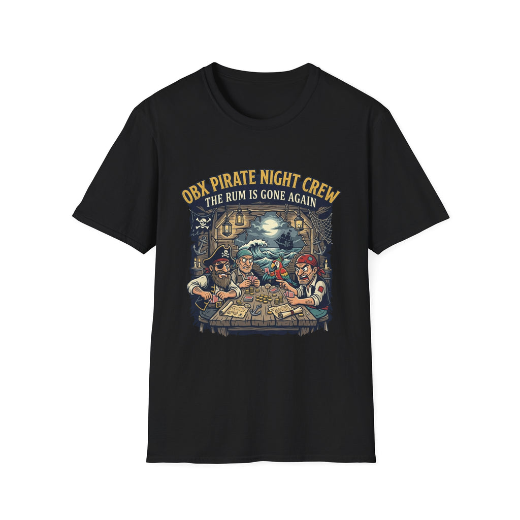 Pirate Night Crew T‑Shirt — "OBX Pirate Night Crew: The Rum Is Gone Again" Graphic Tee