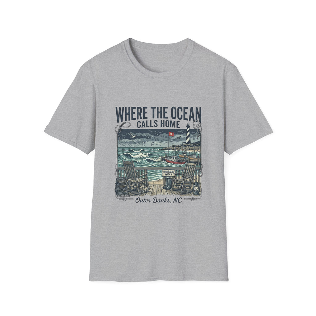 Where the Ocean Calls Home T‑Shirt — Coastal Lighthouse Graphic Tee (Outer Banks)