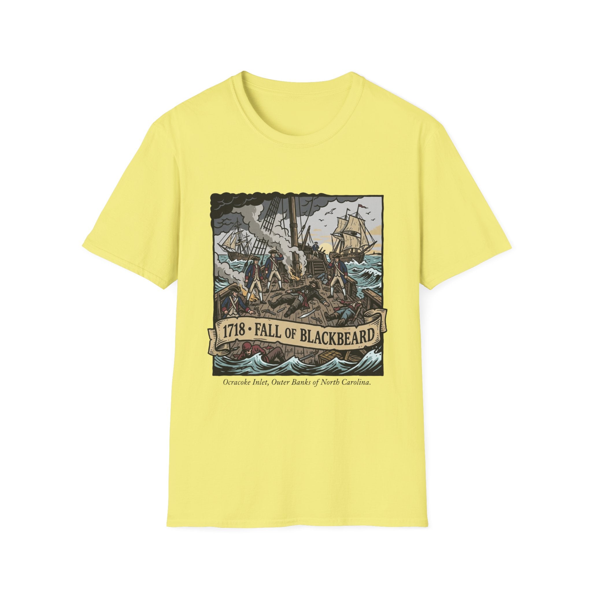 Fall of Blackbeard 1718 T-Shirt — Historic Pirate Battle Tee