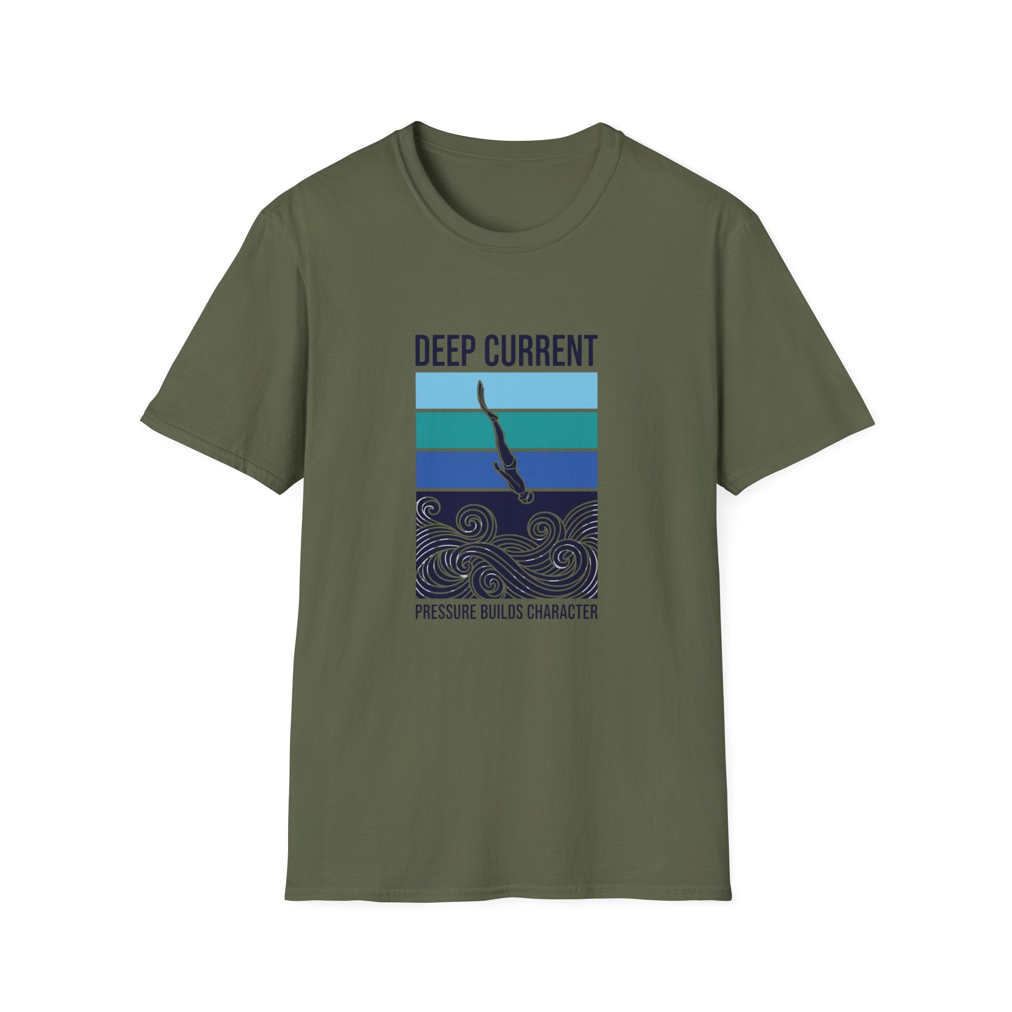 Deep Current Graphic T-Shirt — 'Pressure Builds Character' Ocean Diver Tee