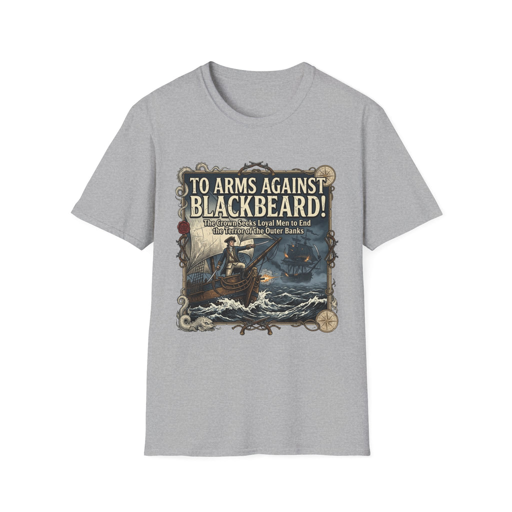 To Arms Against Blackbeard T-Shirt — Vintage Pirate Poster Tee