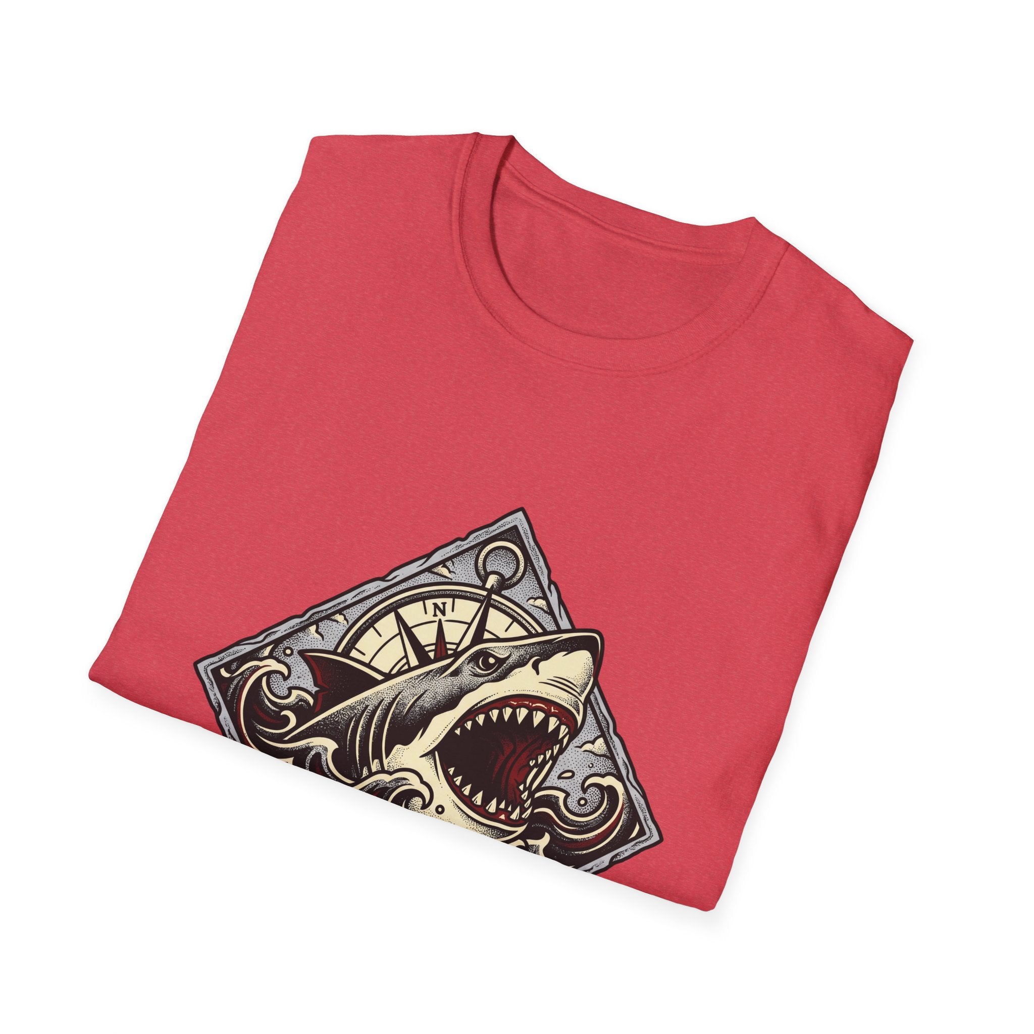 Shark Vintage Crest T-Shirt — "Respect the Current" Nautical Graphic Tee
