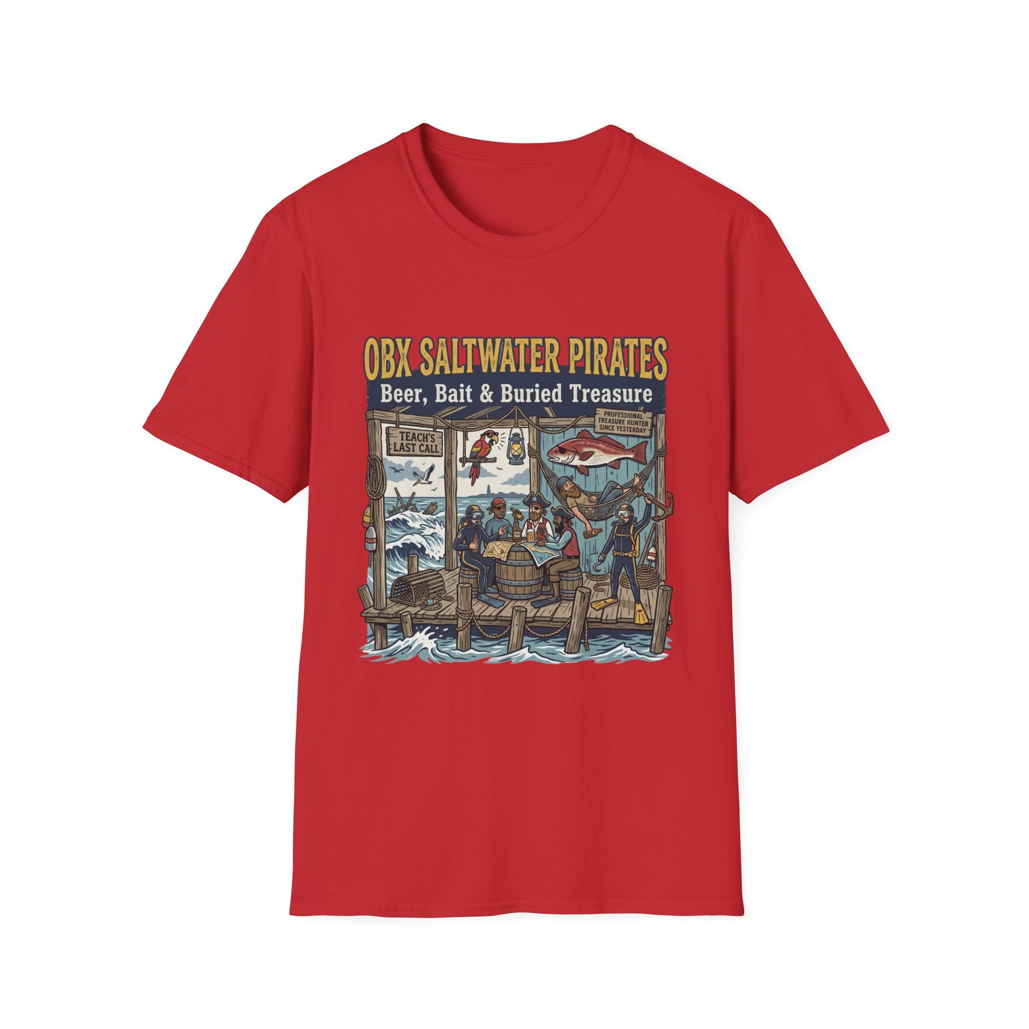 OBX Saltwater Pirates T-Shirt — "Beer, Bait & Buried Treasure" Coastal Fishing Tee