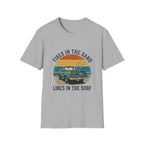 Surf Jeep T-Shirt — "Tires in the Sand, Lines in the Surf" Retro Beach Graphic