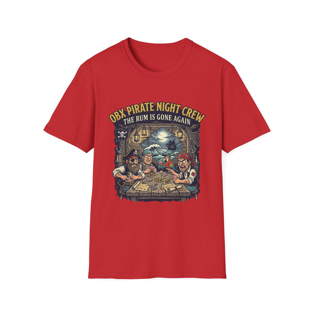 Pirate Night Crew T‑Shirt — "OBX Pirate Night Crew: The Rum Is Gone Again" Graphic Tee