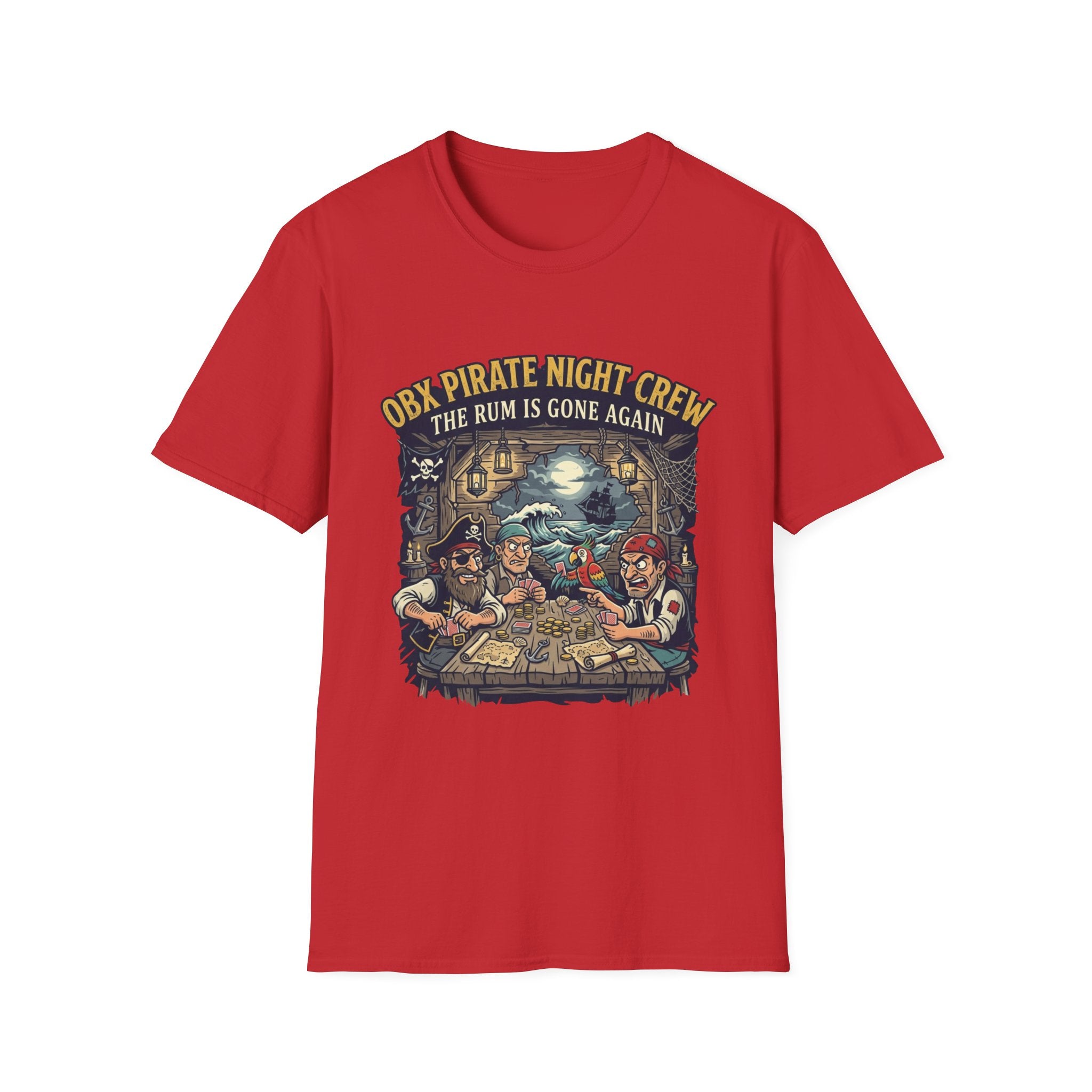 Pirate Night Crew T‑Shirt — "OBX Pirate Night Crew: The Rum Is Gone Again" Graphic Tee