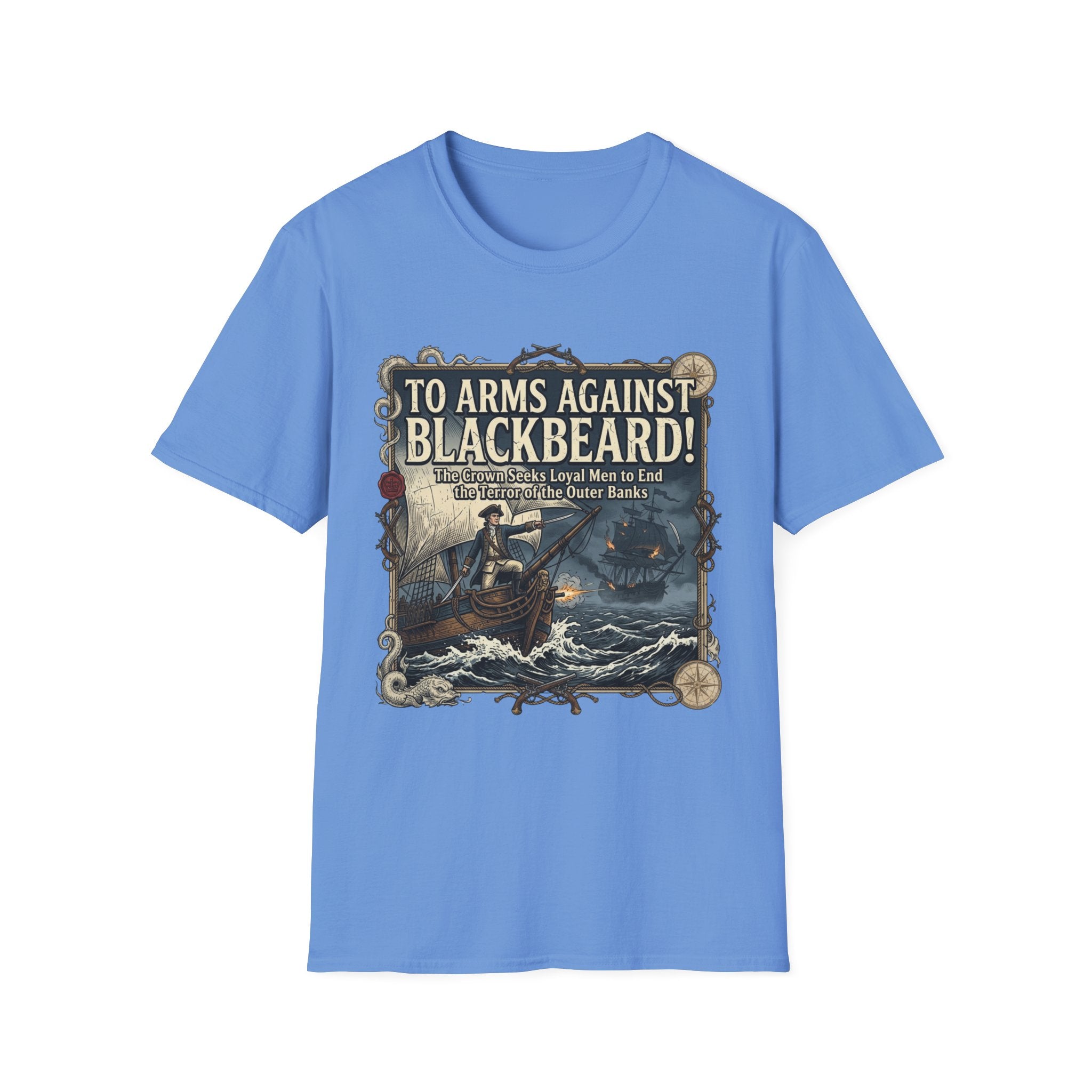 To Arms Against Blackbeard T-Shirt — Vintage Pirate Poster Tee