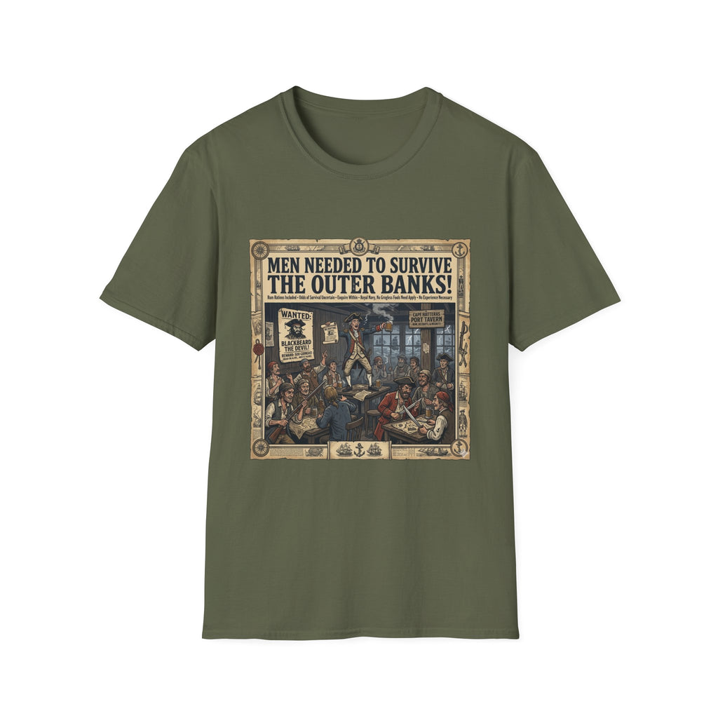 Outer Banks Wanted Poster T-Shirt — "Men Needed to Survive the Outer Banks!" Vintage Nautical Tee
