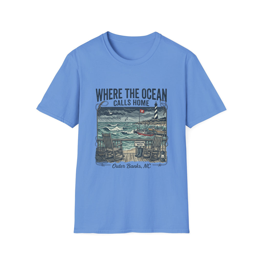 Where the Ocean Calls Home T‑Shirt — Coastal Lighthouse Graphic Tee (Outer Banks)