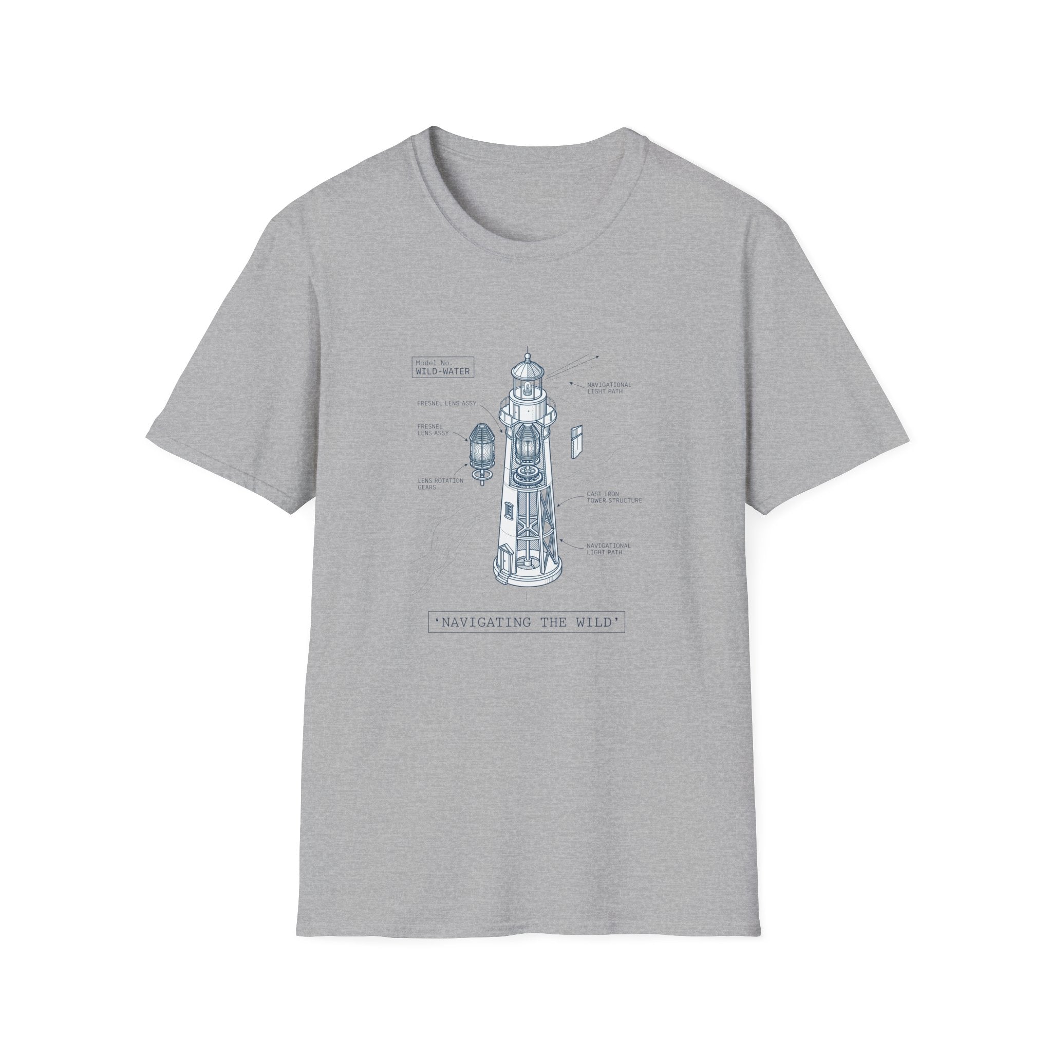 T-Shirt - Nautical Lighthouse Blueprint Tee (Sailor Coast Maritime Design)