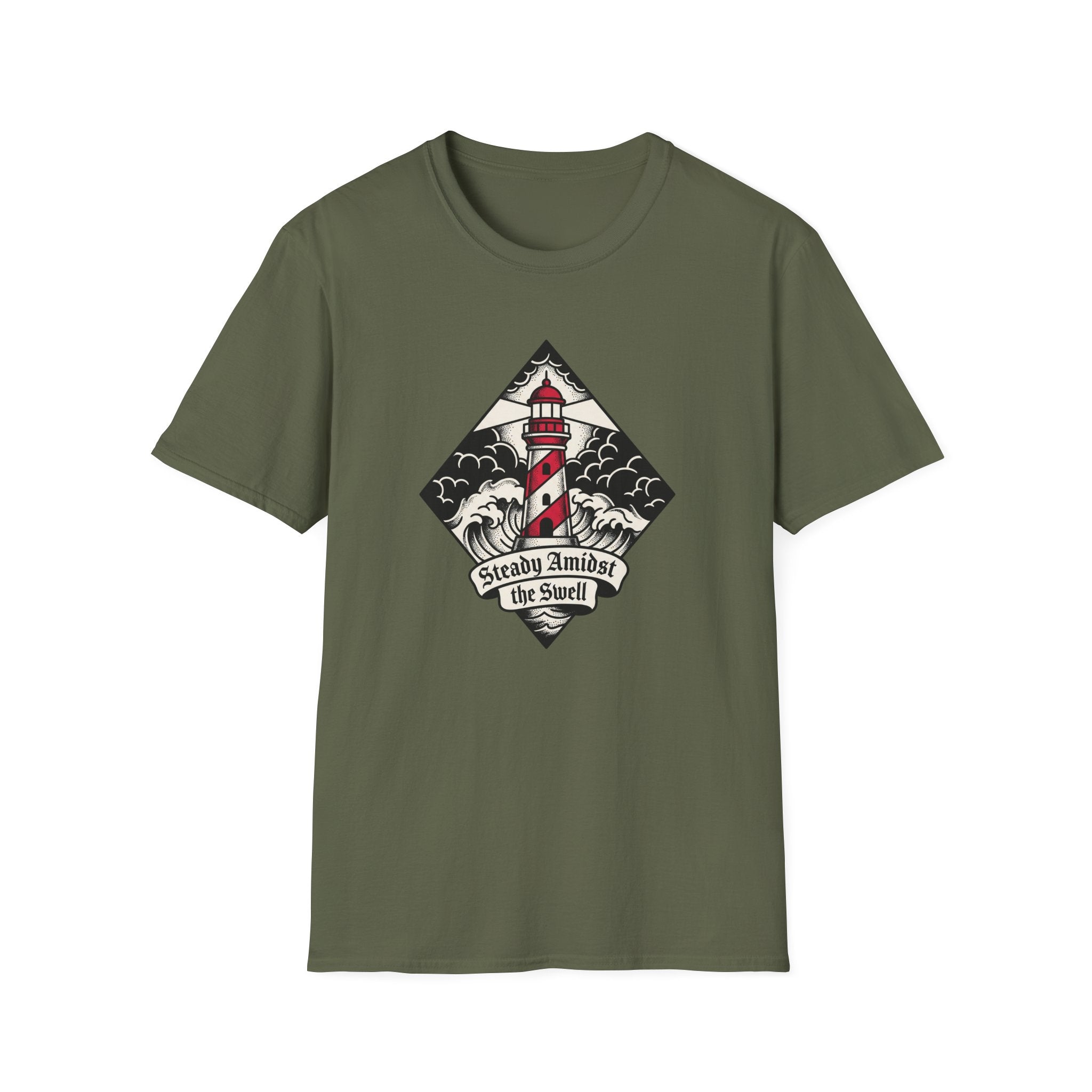 Lighthouse Graphic T-Shirt — "Steady Amidst the Swell" Nautical Tee