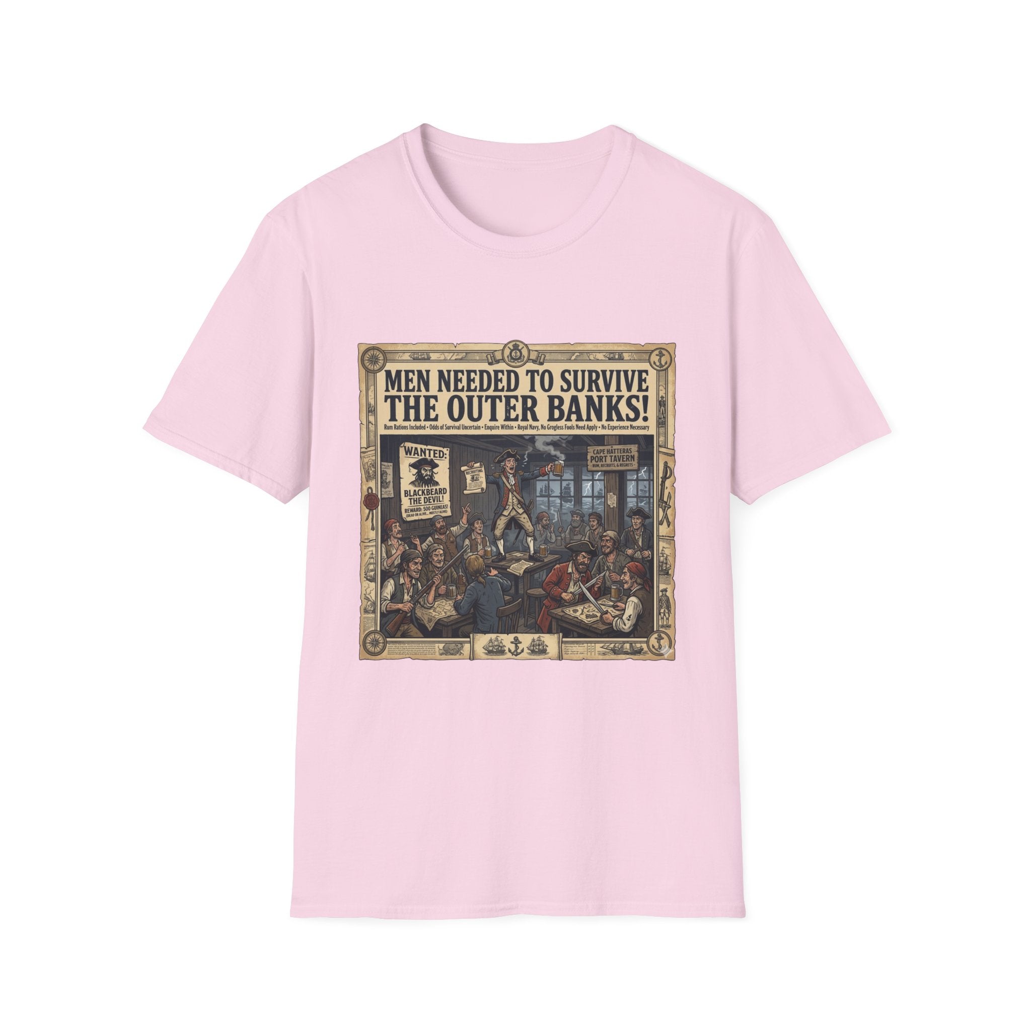 Outer Banks Wanted Poster T-Shirt — "Men Needed to Survive the Outer Banks!" Vintage Nautical Tee