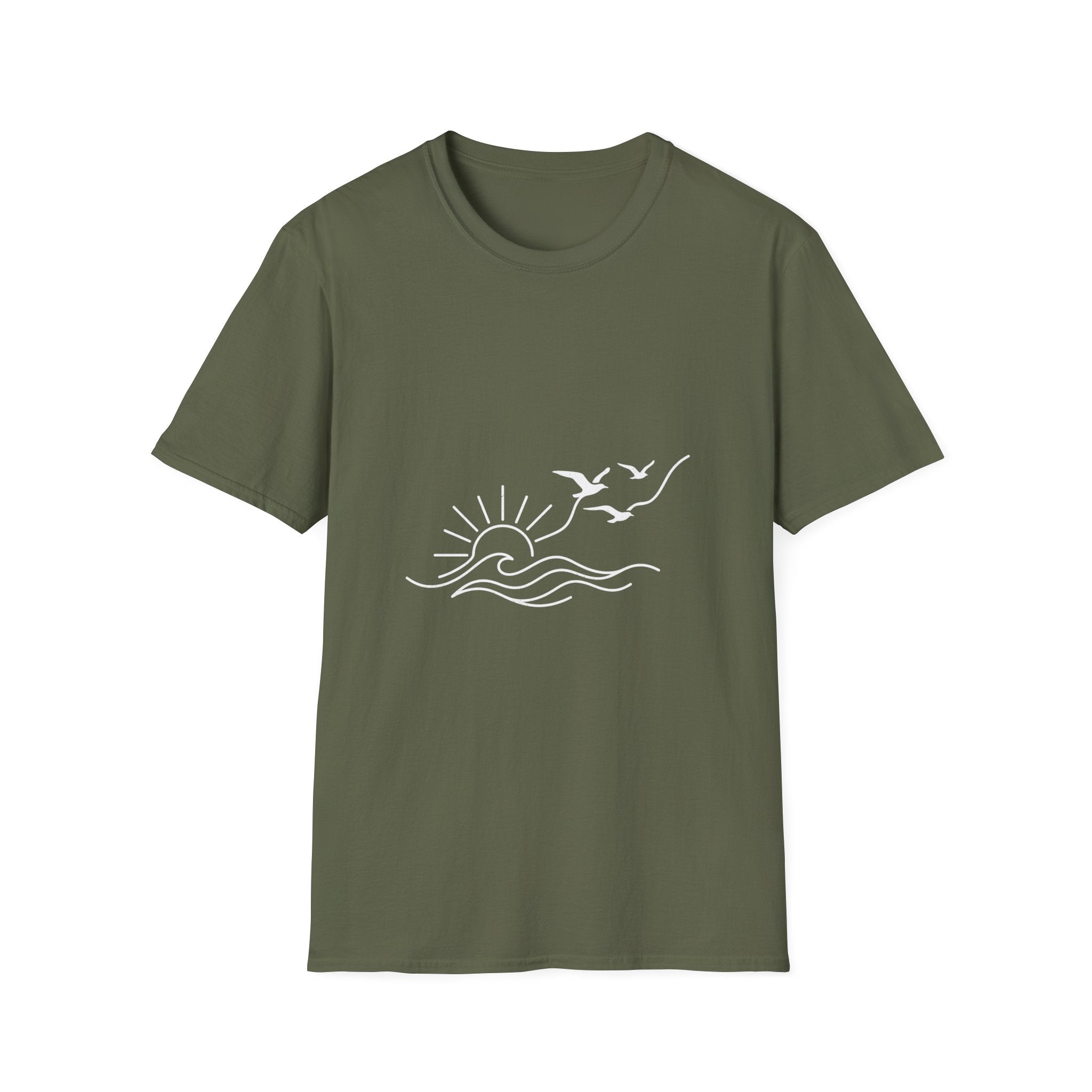 Sunrise Seagulls Graphic T-Shirt — Minimal Beach Sunset Tee