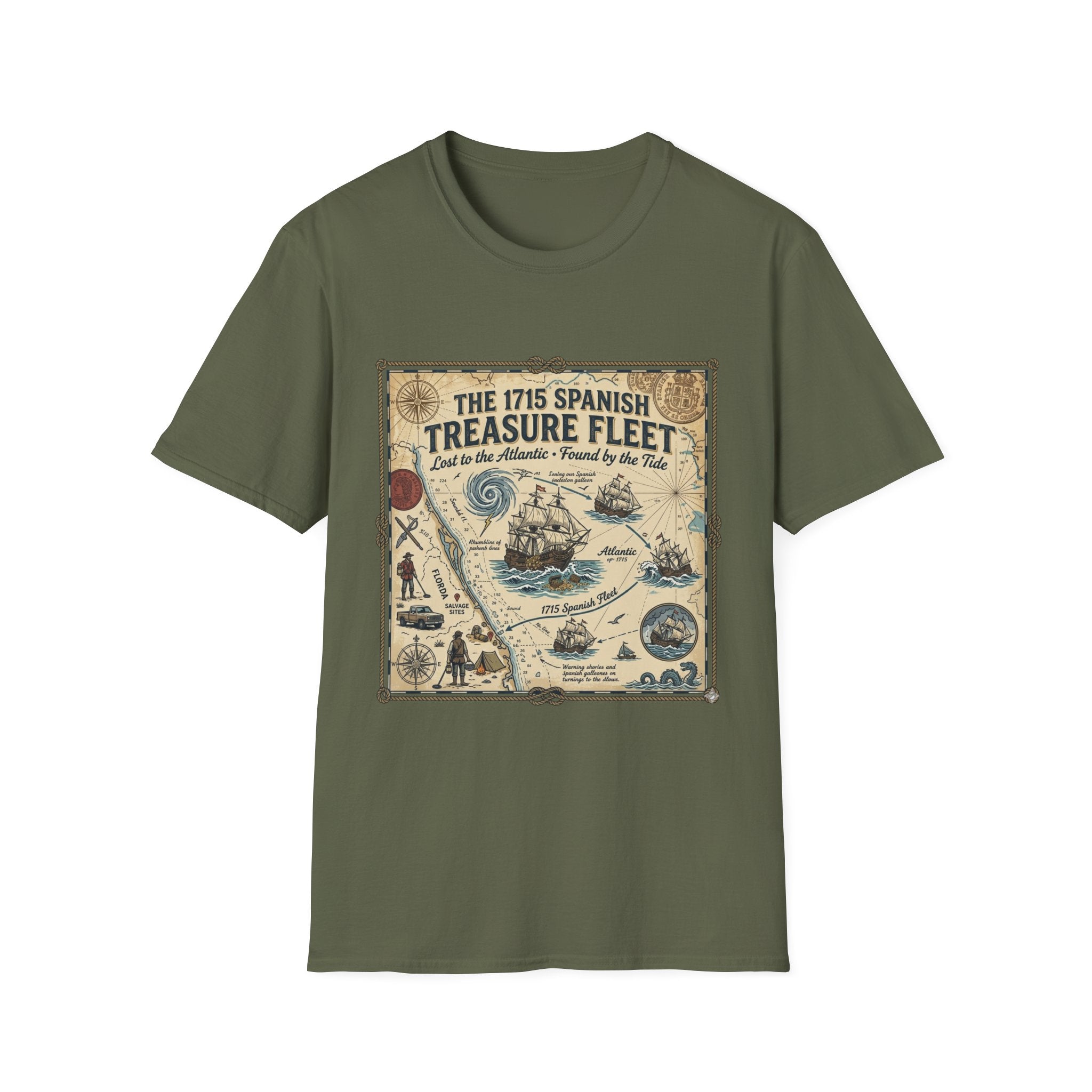 Treasure Fleet T-Shirt — 1715 Spanish Shipwreck Map Vintage Dive Tee