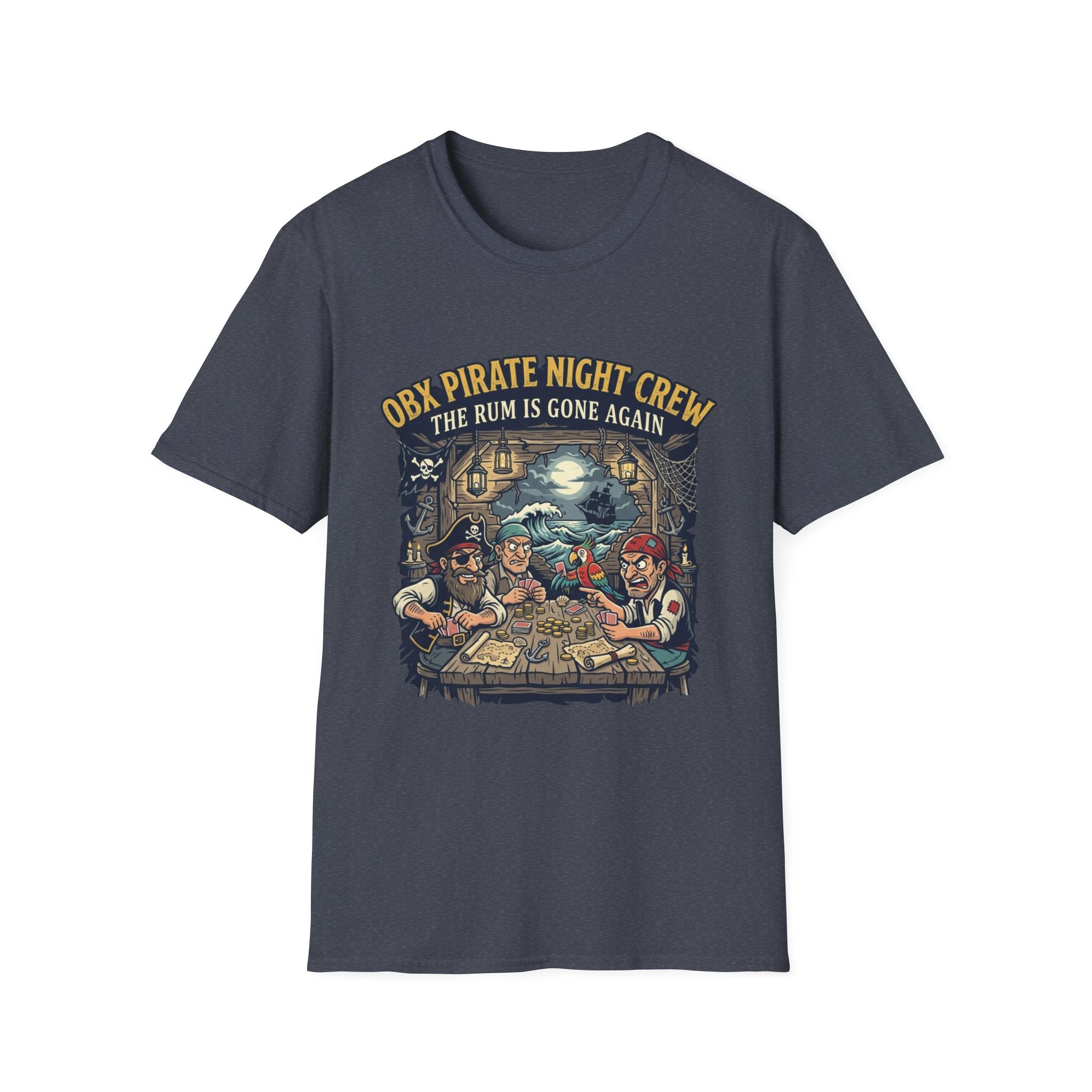 Pirate Night Crew T‑Shirt — "OBX Pirate Night Crew: The Rum Is Gone Again" Graphic Tee