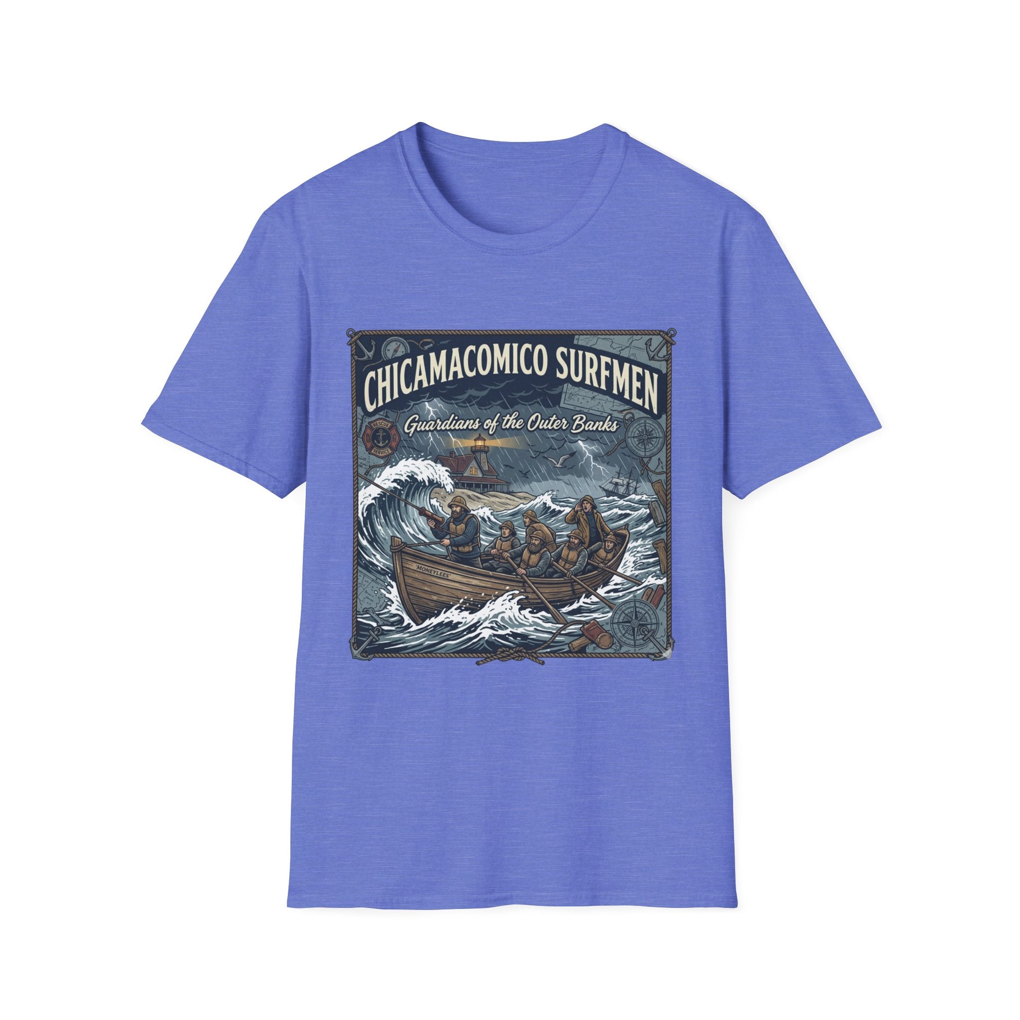 Chicamacomico Surfmen T‑Shirt — "Guardians of the Outer Banks" Vintage Surf Rescue Tee