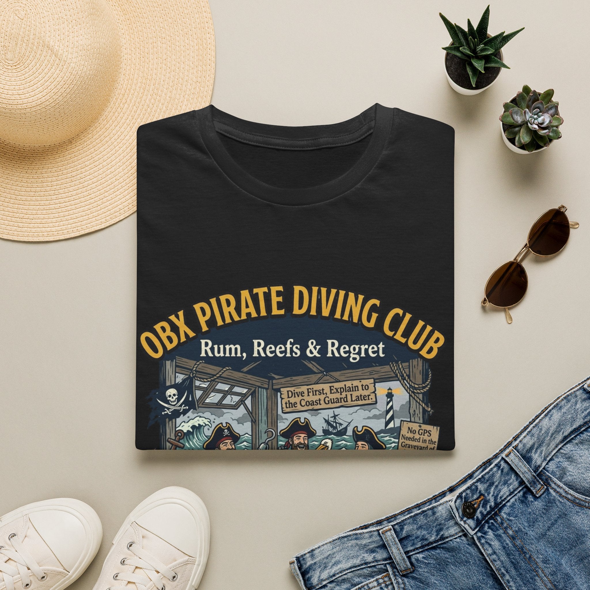 Pirate Diving Club T-Shirt — "Rum, Reefs & Regret" Beach Tee