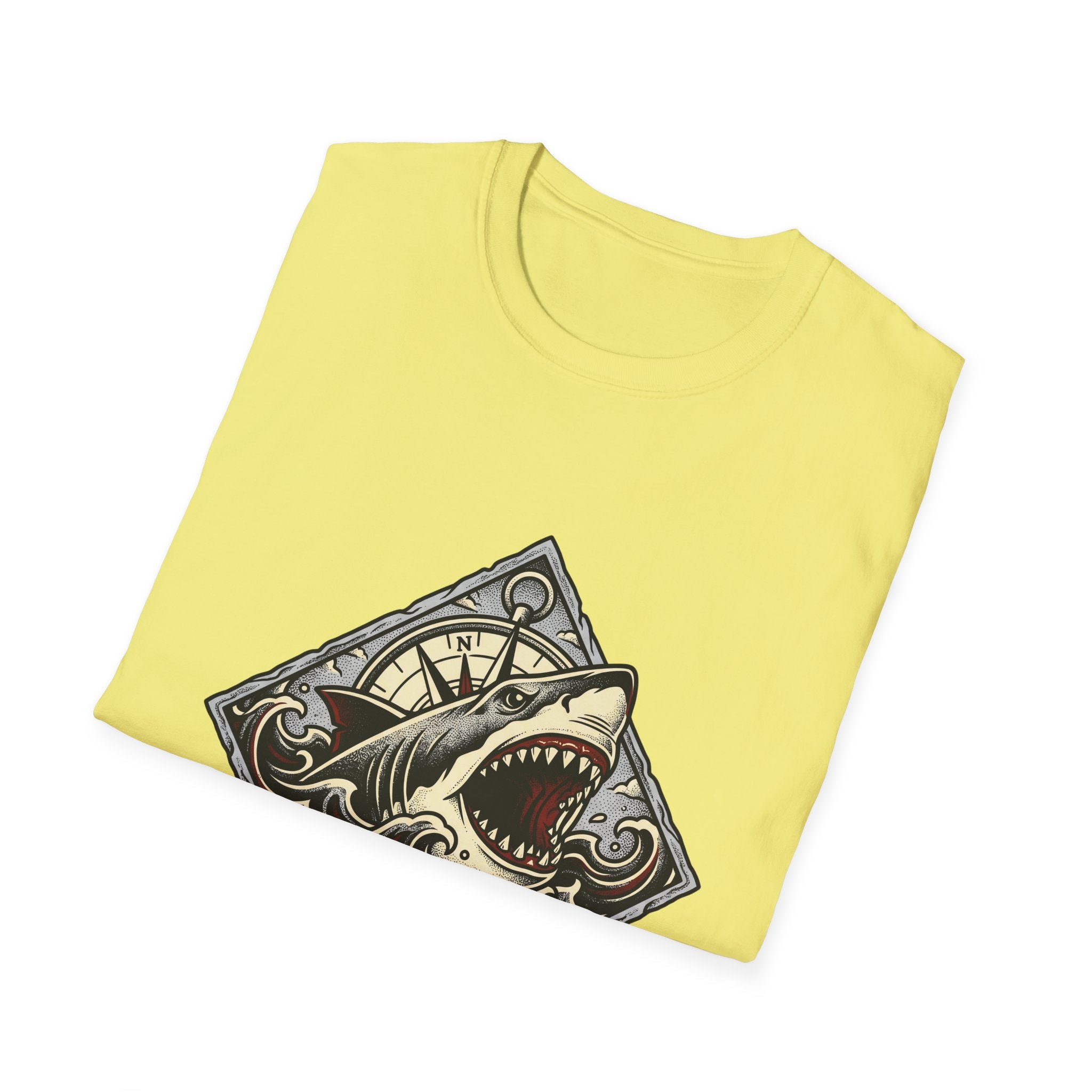 Shark Vintage Crest T-Shirt — "Respect the Current" Nautical Graphic Tee