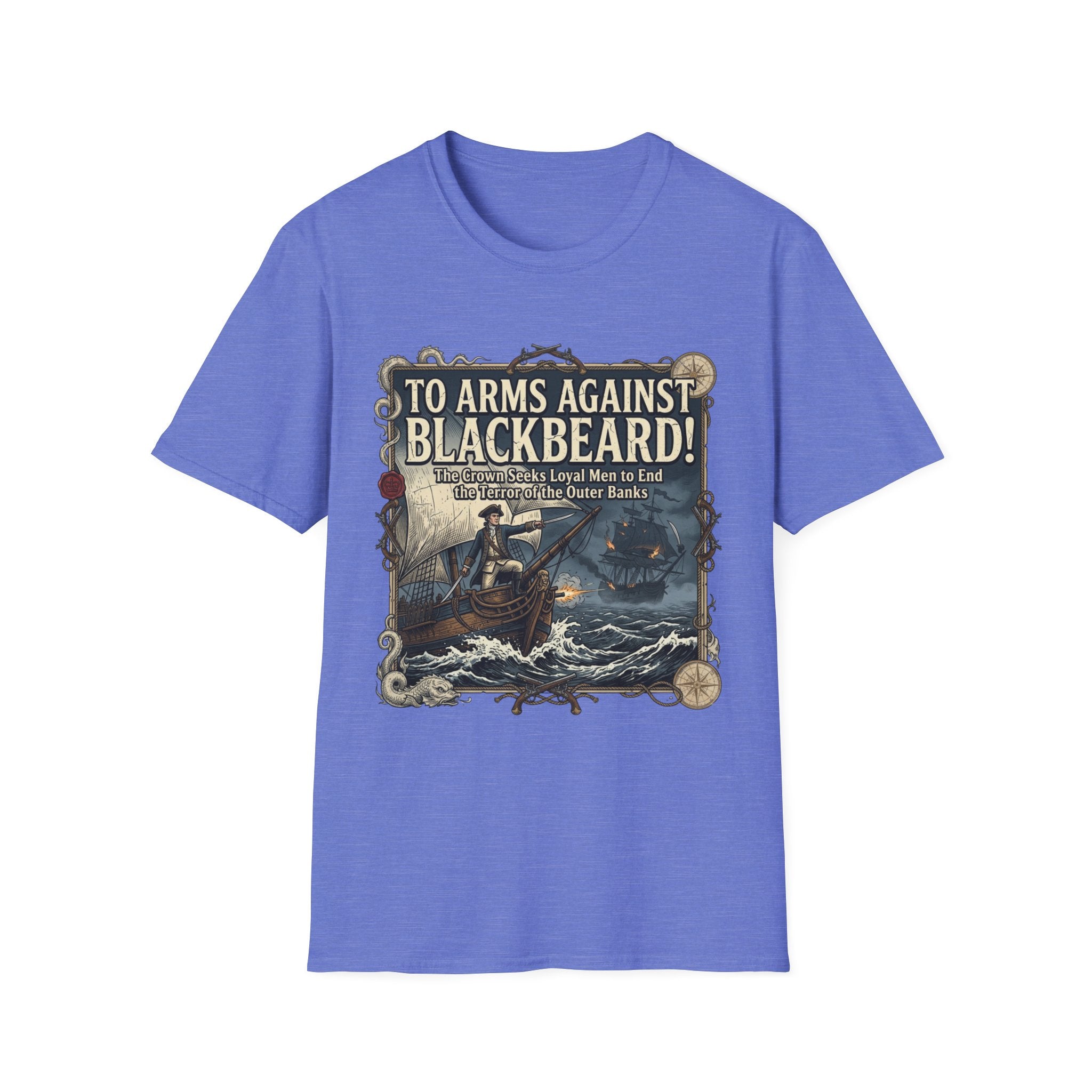 To Arms Against Blackbeard T-Shirt — Vintage Pirate Poster Tee