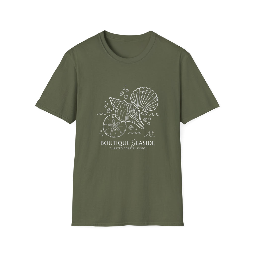 Seaside Boutique Shells T-Shirt – Minimal Coastal Graphic Tee